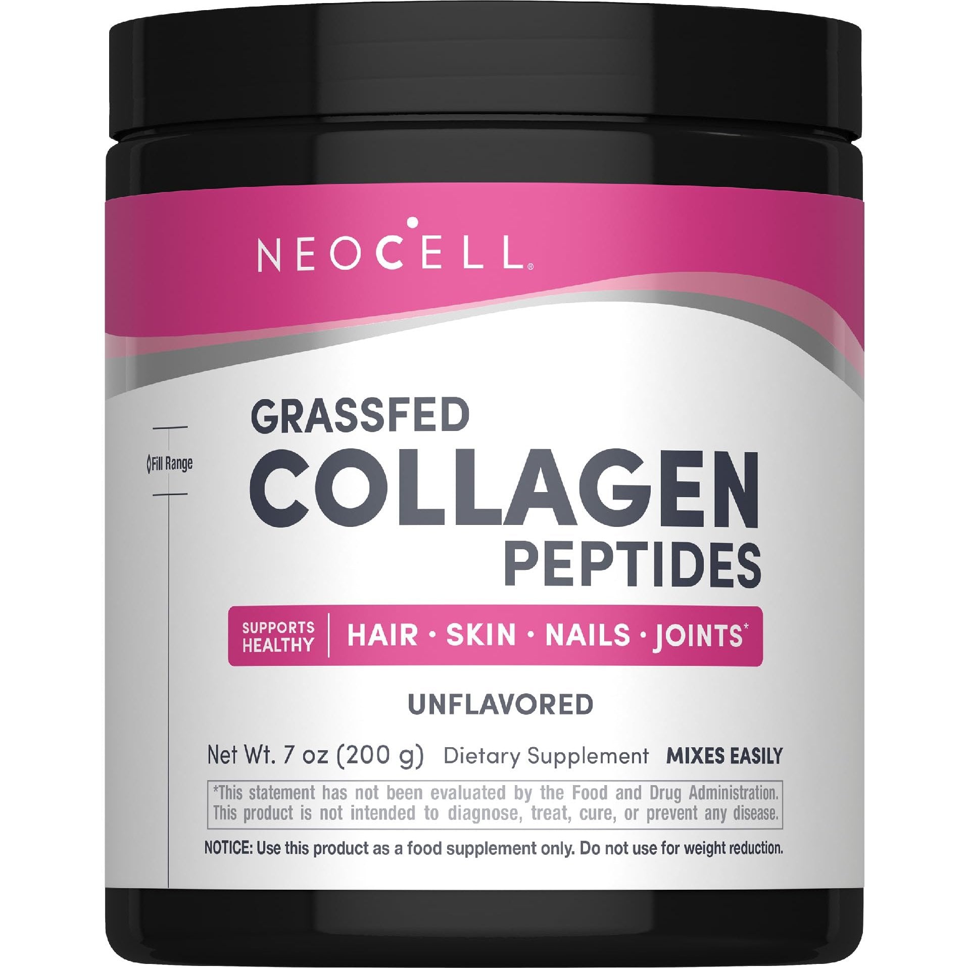 NeoCell Super Collagen Peptides, 10g Collagen Peptides per Serving, Gluten Free, Keto Friendly, Non-GMO, Grass Fed, Healthy Hair, Skin, Nails and Joints, Unflavored Powder, 7 oz., 1 Canister - Medaid International