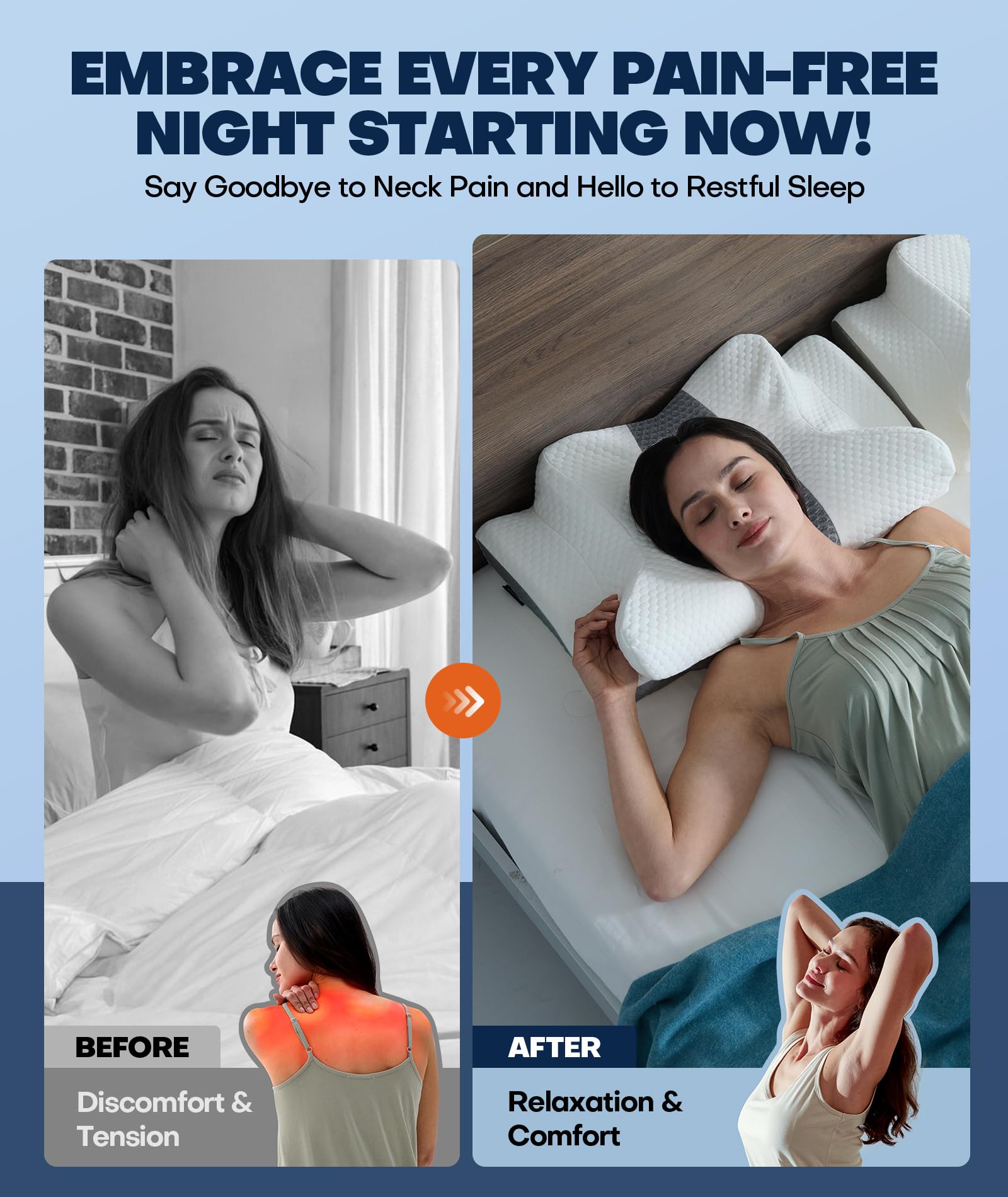 Sleep Doctor Approved Cervical Neck Pillow for Sleeping, Ergonomic Contour Side Sleeper Pillows for Adults, Cooling Orthopedic Pillow for Pain Relief Support, Memory Foam Pillows Back Stomach Sleepers - Medaid International