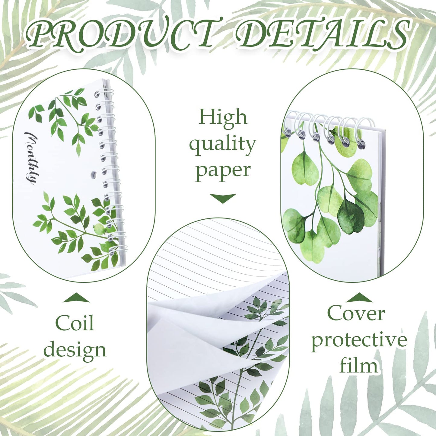 3Pads Perpetual Calendar 5 x 10'' Greenery Monthly and Daily Wall Hanging Organizer Spiral Birthday Reminder Book Yearly Birthday Calendars for New Year Gifts Important Dates Anniversaries 12 Sheets - Medaid International