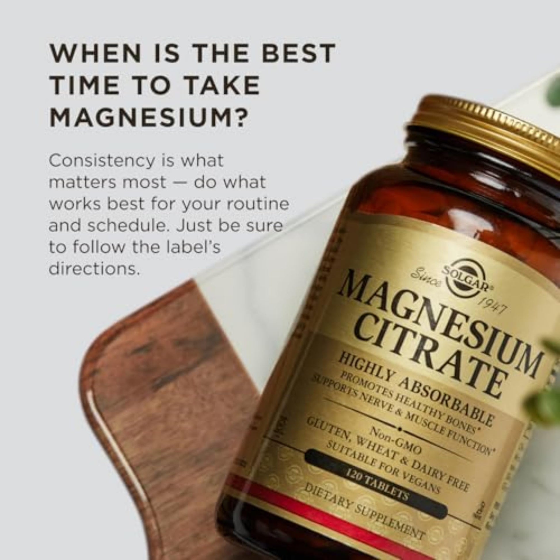 Solgar Magnesium Citrate, 120 Tablets - Promotes Healthy Bones - Supports Nerve & Muscle Function - Non GMO, Vegan, Gluten Free, Dairy Free, Kosher - 60 Servings, Standard Packaging - Medaid International