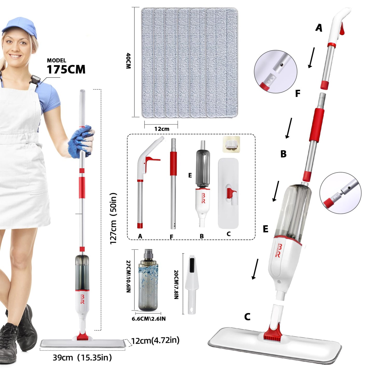 Microfiber Spray Mop Set with 6 Replacement Heads, 360 Degree Mop, Scraper, Holder, Bottle for Hardwood, Laminate, Ceramic Tiles, Kitchen, Wood Floor Dry, Wet, Dust Cleaning - Medaid International