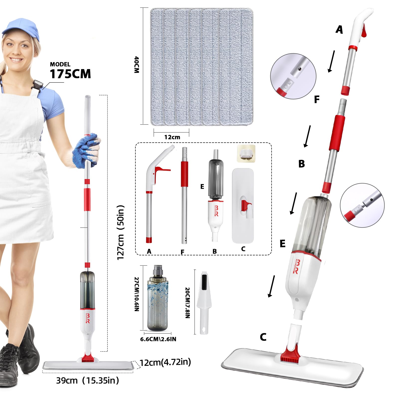 Microfiber Spray Mop Set with 6 Replacement Heads, 360 Degree Mop, Scraper, Holder, Bottle for Hardwood, Laminate, Ceramic Tiles, Kitchen, Wood Floor Dry, Wet, Dust Cleaning - Medaid International