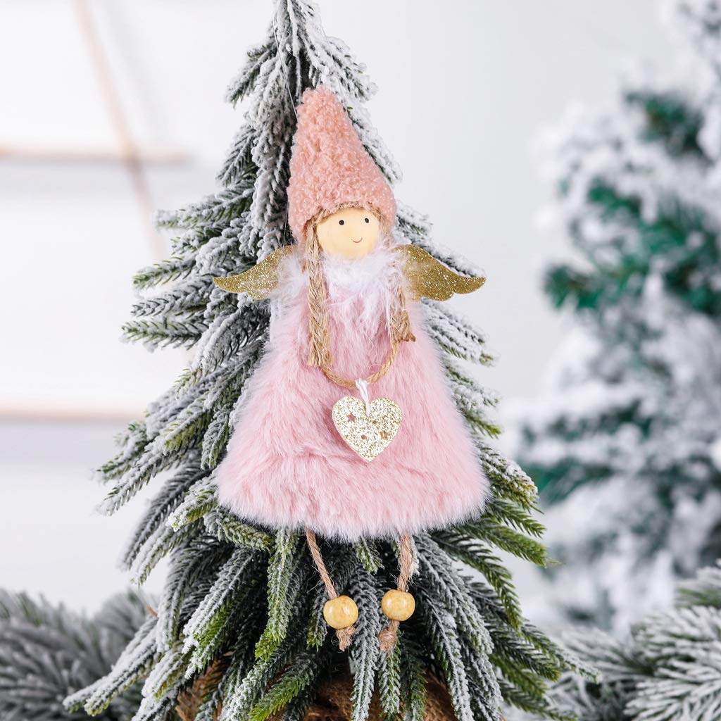 Christmas Pink Plush Angel Decorative Pendant Xmas Tree Hanging Fairy Doll Ornament Festive Home Decor Supplies 20 * 10CM - Medaid International