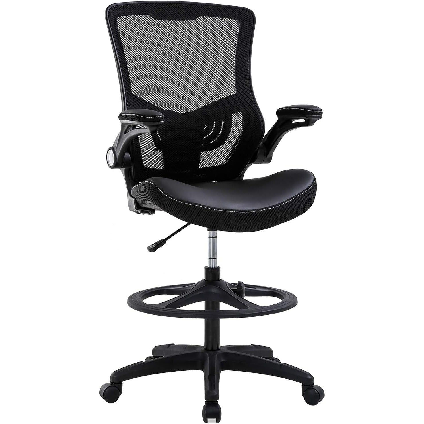 Drafting Chair Ergonomic Tall Office Chair Standing Desk Chair with Flip Up Arms Foot Rest Back Support Adjustable Height Mesh Drafting Stool, Black - Medaid International