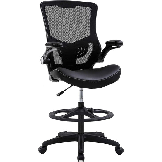 Drafting Chair Ergonomic Tall Office Chair Standing Desk Chair with Flip Up Arms Foot Rest Back Support Adjustable Height Mesh Drafting Stool, Black - Medaid International