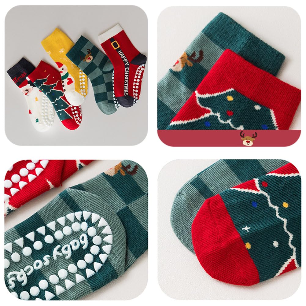 WATOCHE Kids Christmas Socks Toddler Nonslip Grip Christmas Xmas Socks for Baby Holiday Winter Warm for Boys/Girls(Nonslip Tree Set,1-3T) - Medaid International