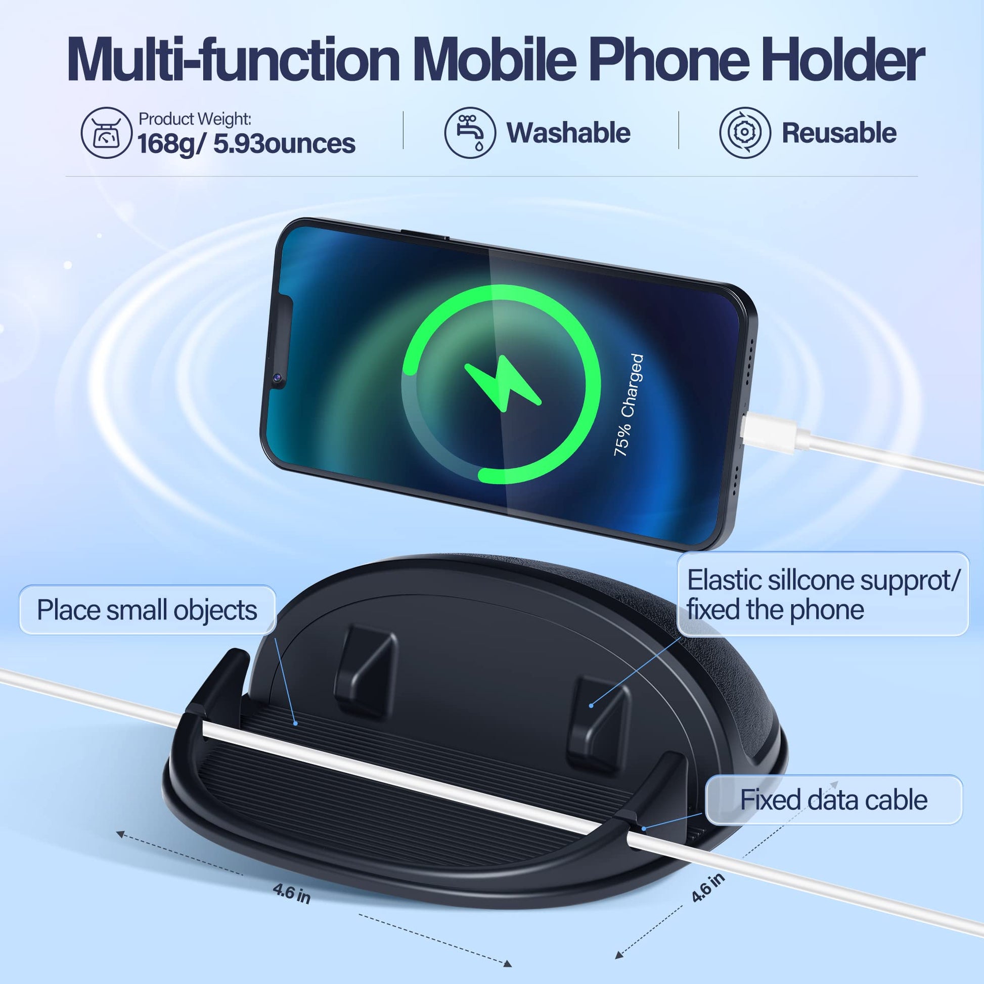 Loncaster Car Phone Holder, Car Phone Mount Silicone Car Pad Mat for Various Dashboards, Slip Free Desk Phone Stand Compatible with iPhone, Samsung, Android Smartphones, GPS Devices and More, Black - Medaid International