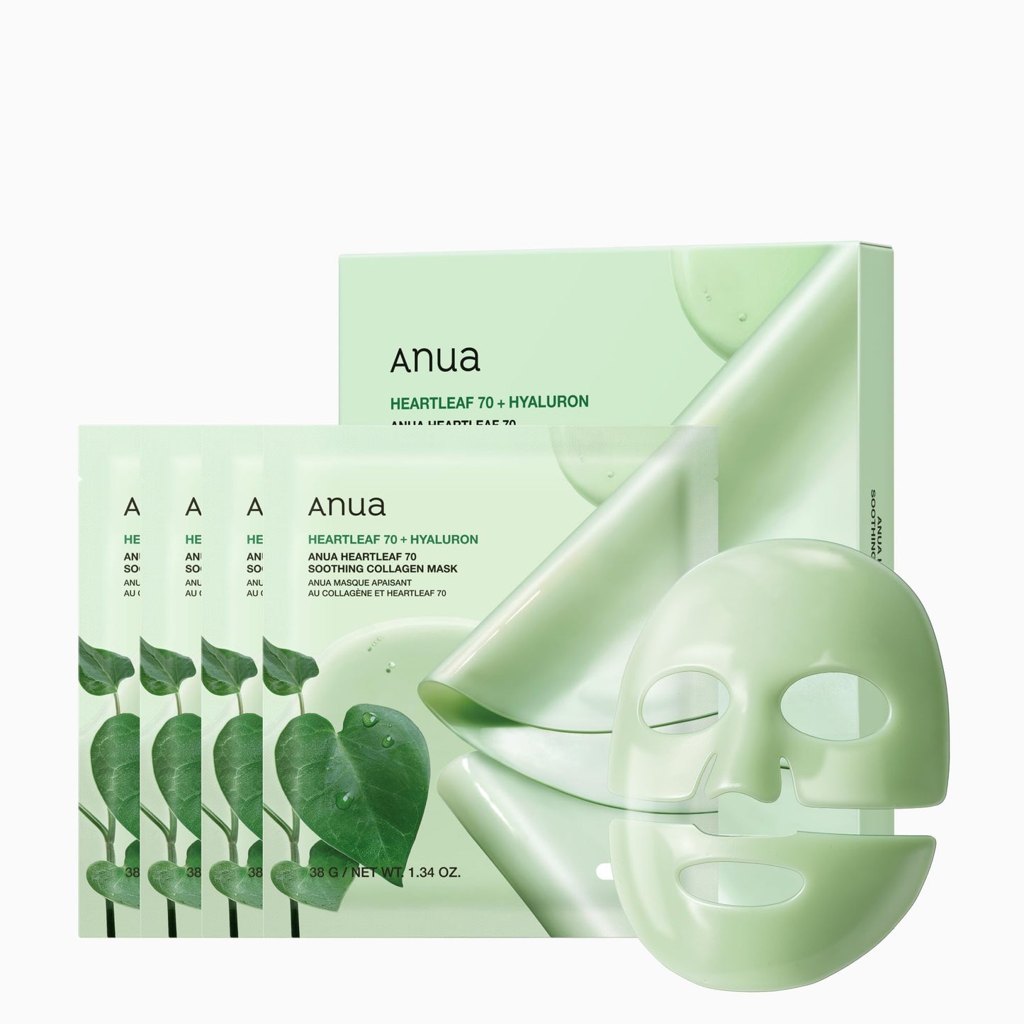 ANUA Heartleaf 70 Soothing Collagen Mask, Overnight Face Mask for Glass Skin, hyaluronic acid, Collagen, Soothing & hydration Facial Mask for Sensitive Skin, Natural Color, Korean Skin Care (38g, 4ea) - Medaid International