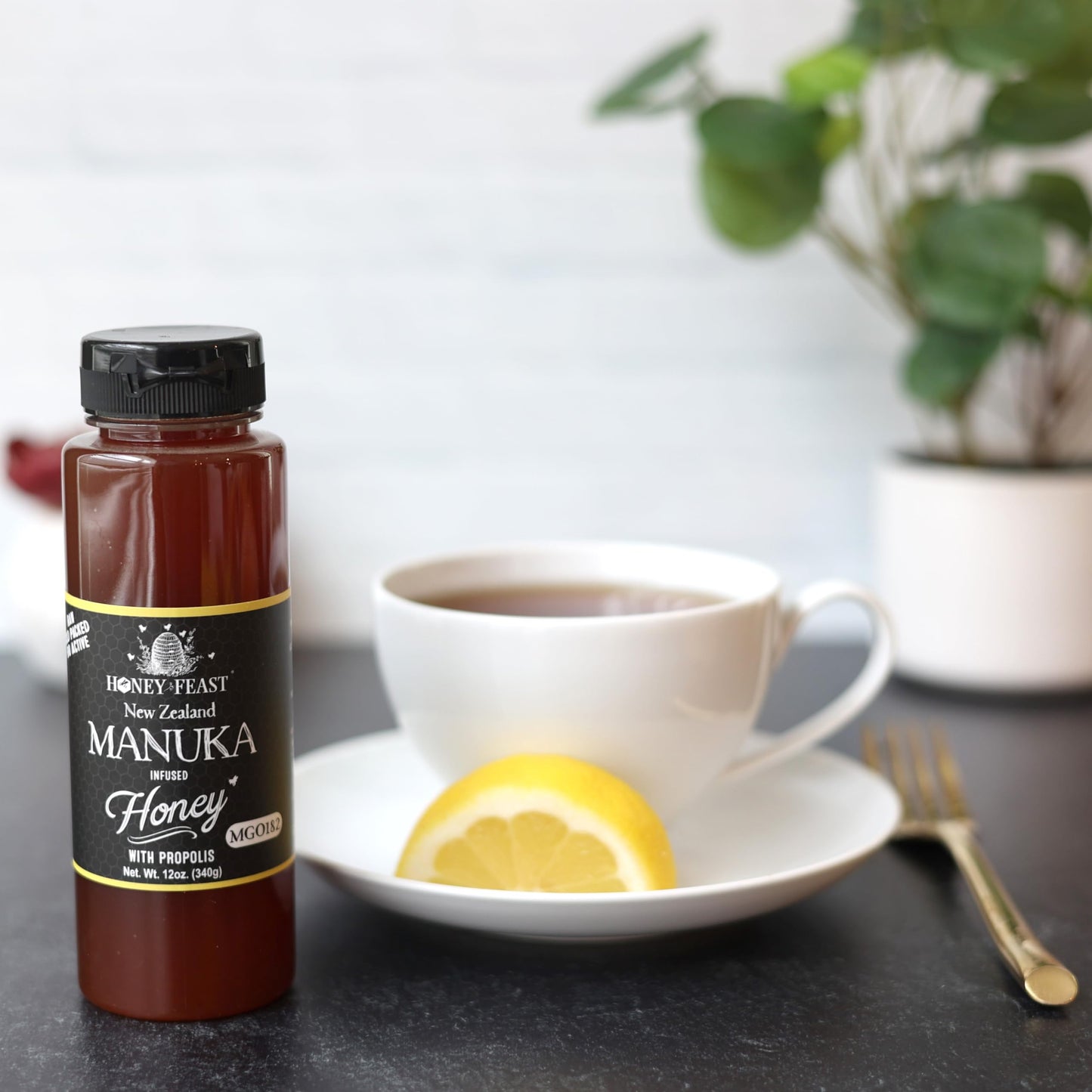 HONEY FEAST New Zealand Manuka Infused Honey with Propolis 12oz - Raw Manuka Honey, Patent Pending Formula, MGO182 Rating, Manuka Honey New Zealand - Medaid International