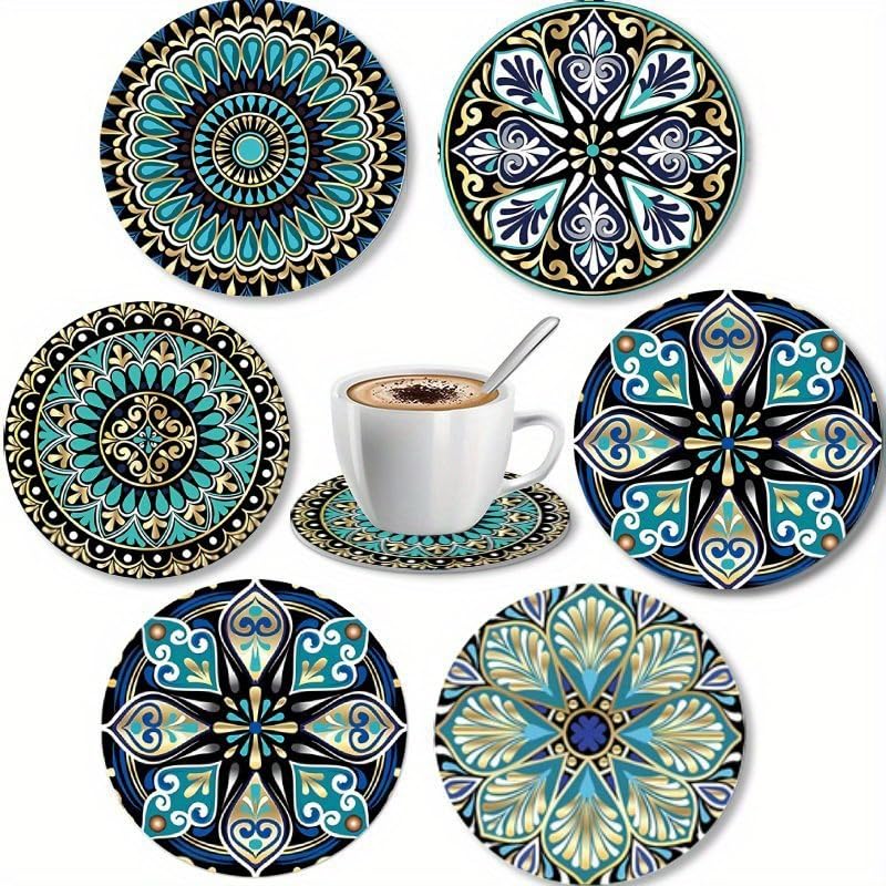 6pcs Set of 3.94x3.94 Inch Mandala Art Coasters, Acrylic Cup Holders with 2D Mandala Design – Artistic Gift for Friends and Family, for Patio Tables, Kitchens, Living Rooms, Christmas, Thanksgiving - Medaid International
