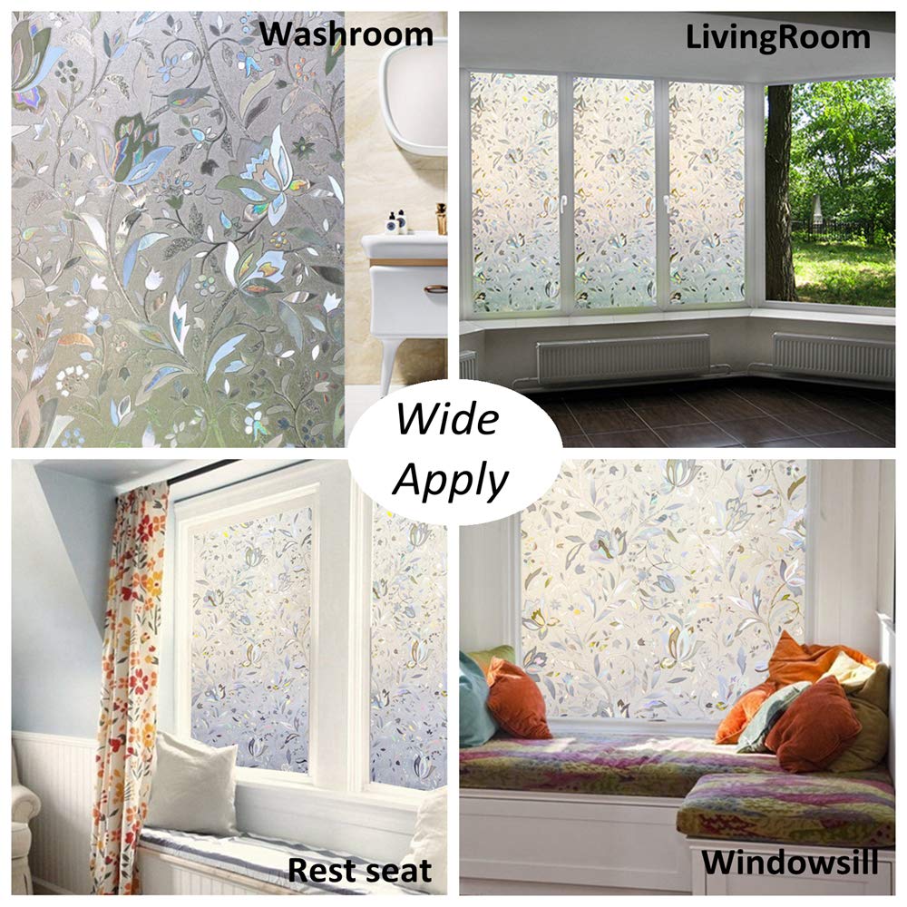 Arthome 3D Window Film, 35.4x100 inch Flower Decoration Tulip Patterns Film No Glue Static Cling Anti UV for Kitchen Home Office - Medaid International