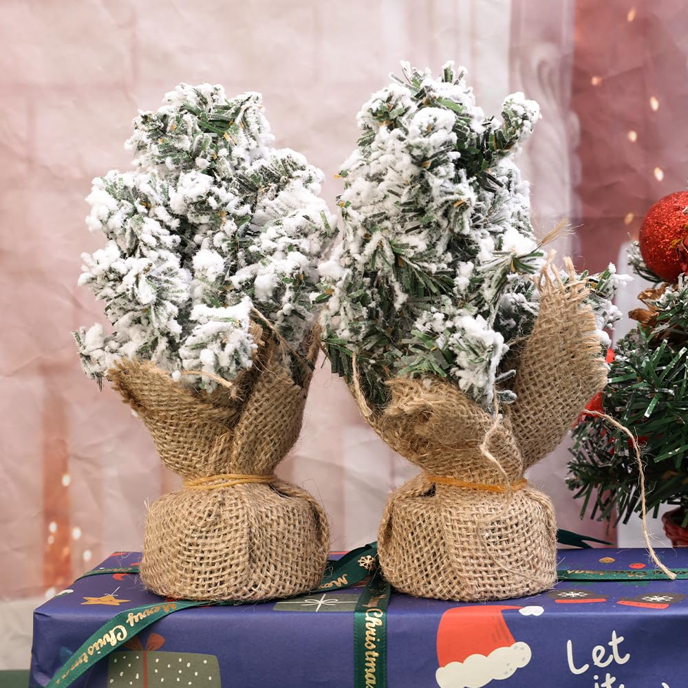 1 Piece Mini Spray Snow Christmas Tree Handmade Xmas Tree Ornament Plastic Artificial Pine Tree Festival Home Tabletop Decor 17.5 * 8 * 7cm - Medaid International