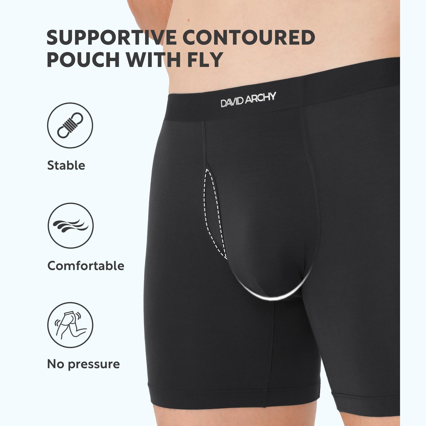 DAVID ARCHY Mens Underwear Boxer Briefs Bamboo Rayon Soft Breathable Moisture-Wicking Seamless Underwear for Men 4 Packs with Fly(L,Black) - Medaid International