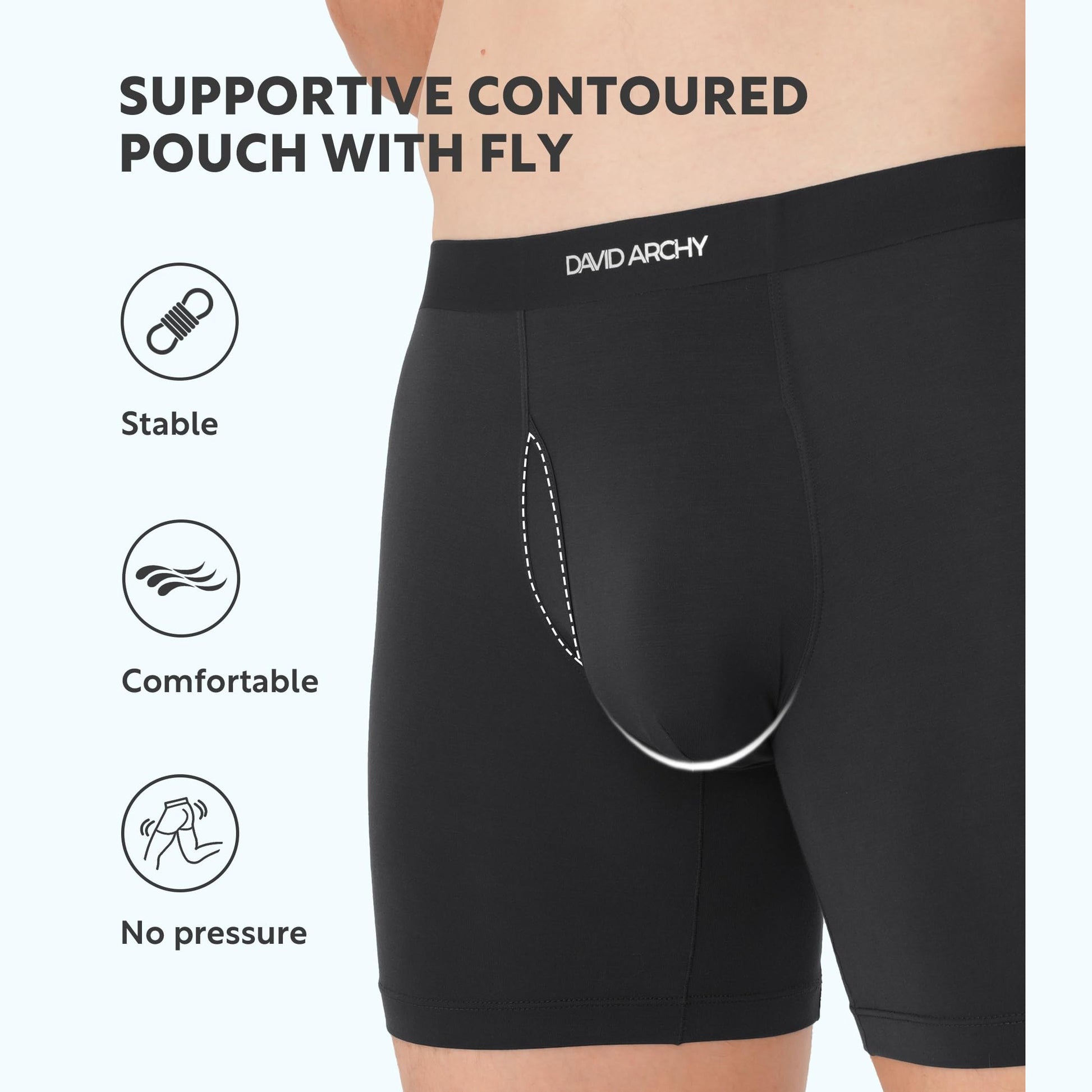 DAVID ARCHY Mens Underwear Boxer Briefs Bamboo Rayon Soft Breathable Moisture-Wicking Seamless Underwear for Men 4 Packs with Fly(L,Black) - Medaid International