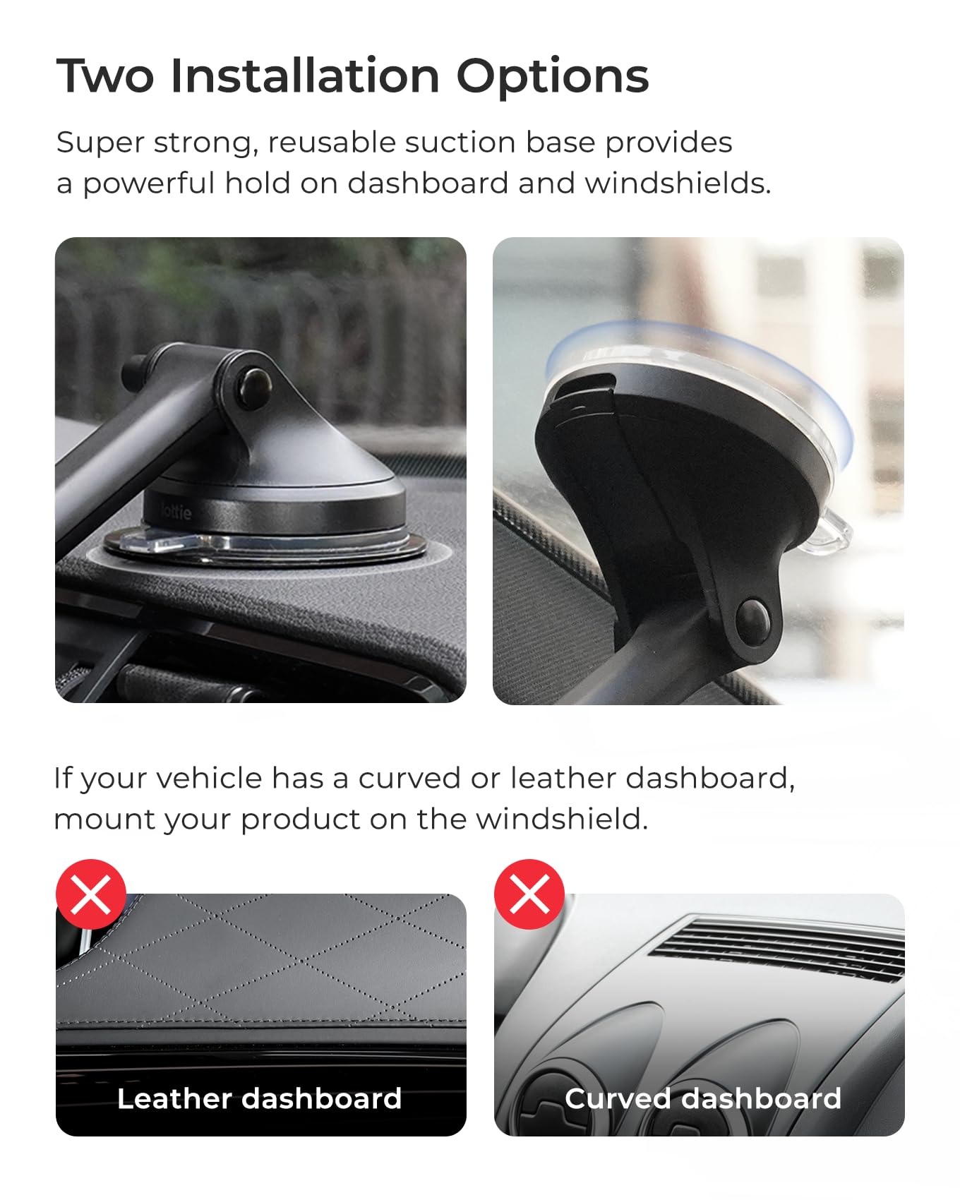 iOttie Velox Qi2 Mini 15W Wireless Charger Car Mount - Dash & Windshield Car Phone Holder - MagSafe Compatible iPhone Mount for Qi2 Smartphones (iPhone 12, 13, 14, 15, and 16) - Car Charger Included - Medaid International