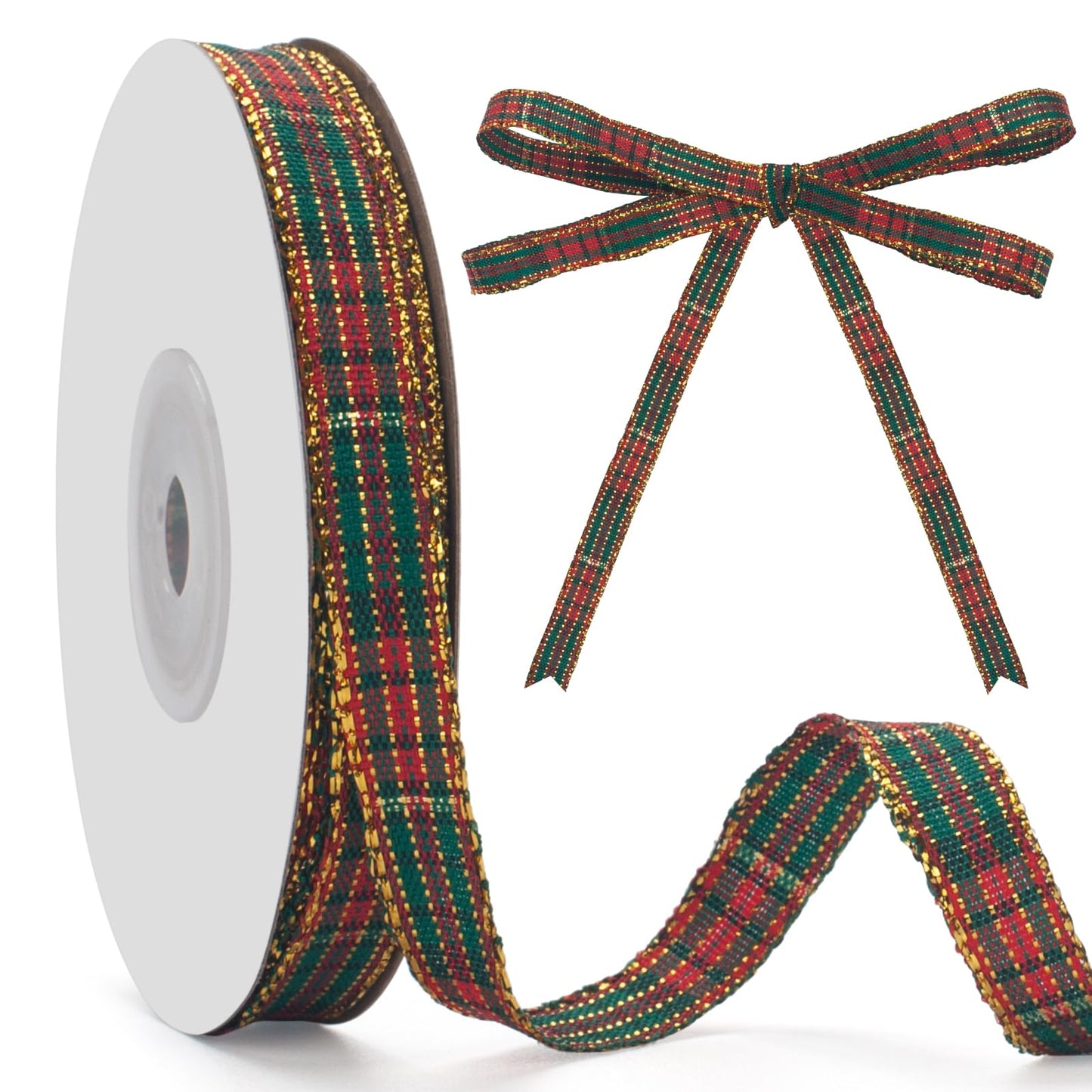 GHGMAO Red and Green Gingham Ribbon, Christmas Plaid Ribbon 3/8 INCH x 25 Yards, Polyester Fabric Grosgrain Stripe Checkered Ribbons for Gift Wrapping, Christmas Wreath, Tree Decor, Bow Making - Medaid International