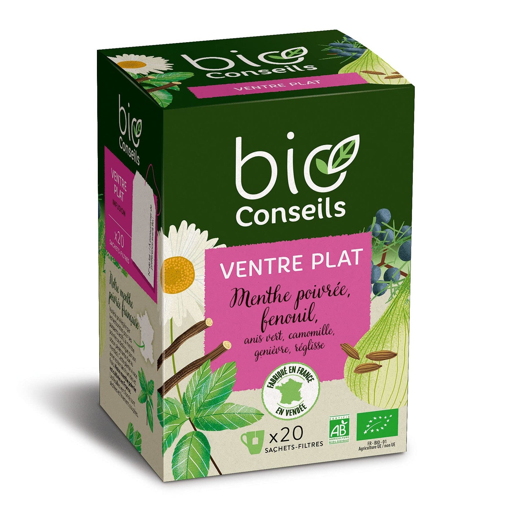 BioConseils - Infusion Bio Ventre Plat Infusion Boissons Vertes - 20 sachets - Medaid International