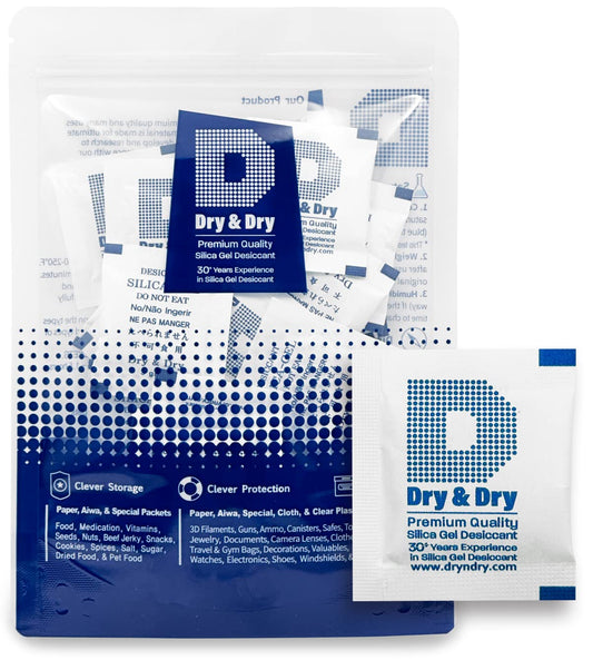 Dry & Dry Silica Gel Packets Silica Gel Desiccants - Rechargeable (Food Safe) Silica Gel Packets - White - 50 Packets (3 Gram) - Medaid International