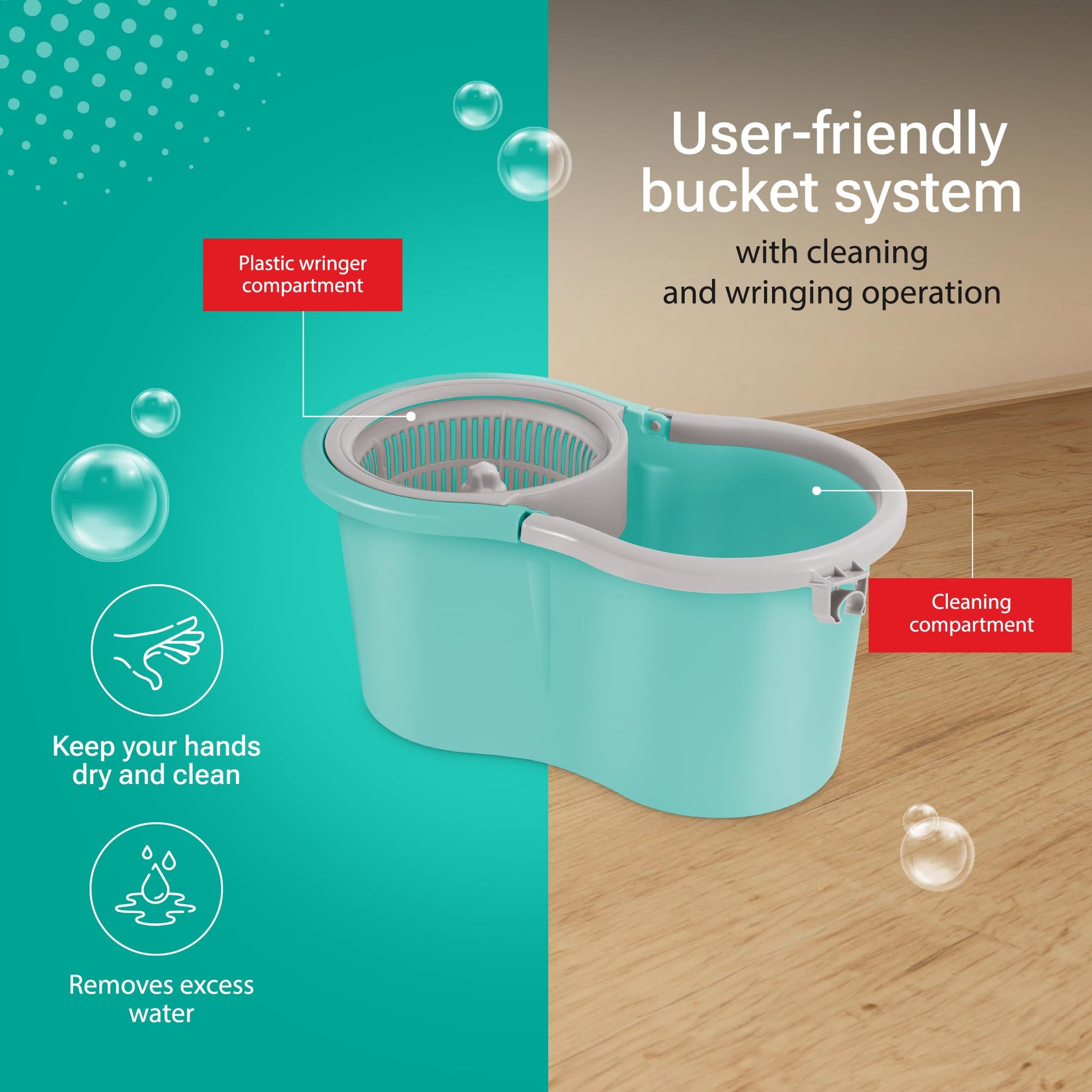 Spotzero by Milton Spin mop and Bucket with Wringer, Extendable Handle 360 Spin mops for Floor Cleaning, 1 Microfiber Refills, Aqua Green, Ace Spin Mop - Medaid International