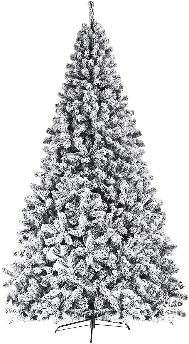 SPSUPE Artificial Christmas Tree, Premium PVC Xmas Full, Flocked Snow Pine Tree with Solid Metal Stand, Ideal for Indoor and Outdoor (9FT), White - Medaid International