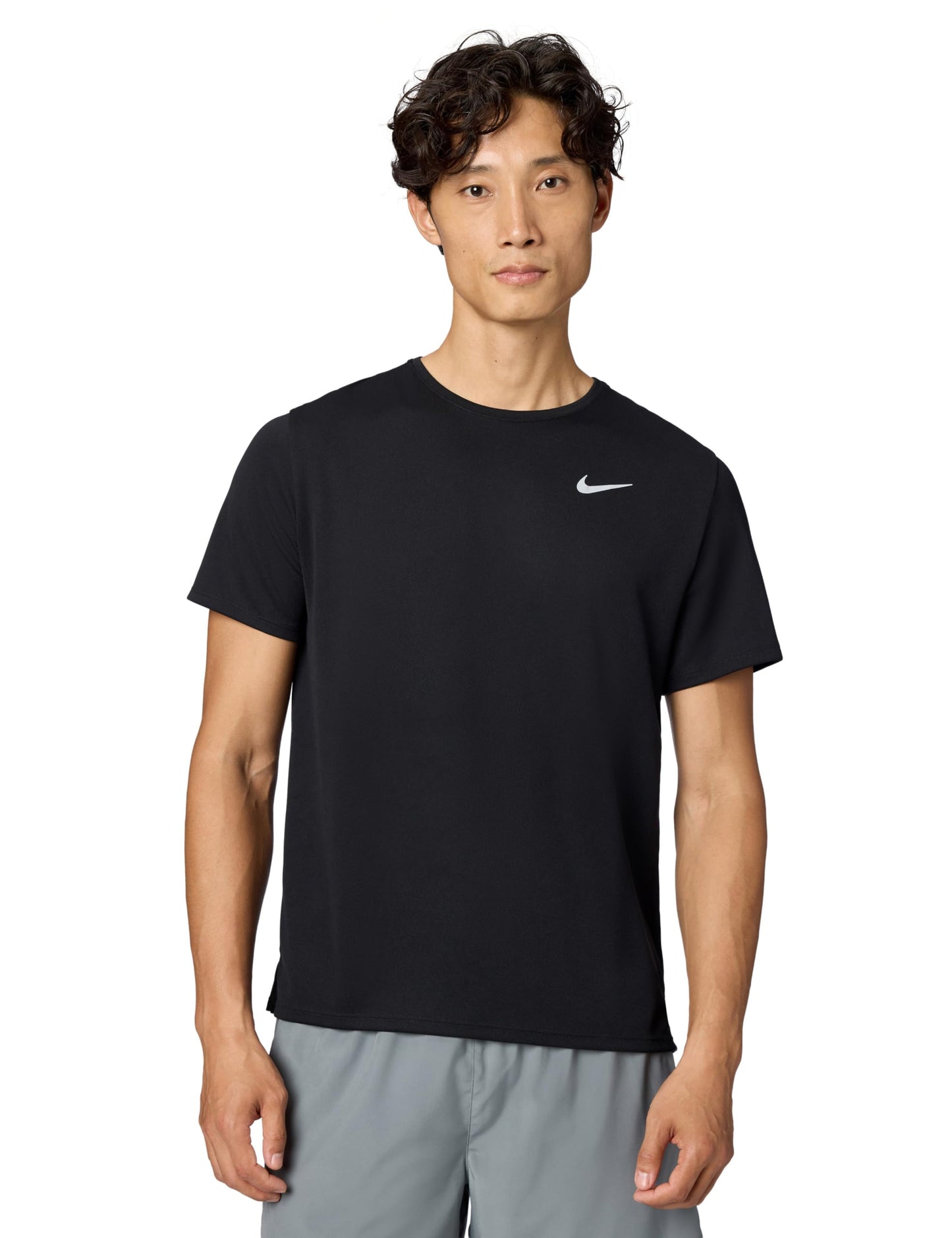 Nike Men's Miler Dri-Fit UV Short-Sleeve Running Top, Black/Reflective Silver, Large - Medaid International