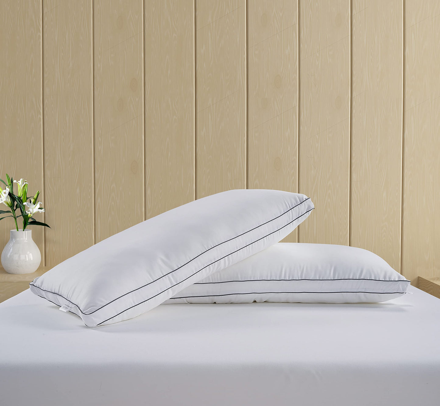 LANE LINEN Pillows Standard Size Set of 4 - Medium Soft Support Gusseted Hotel Quality Pillows for Sleeping, Oeko Tex Certified, Down Alternative Perfect for Back, Stomach or Side Sleepers - White - Medaid International