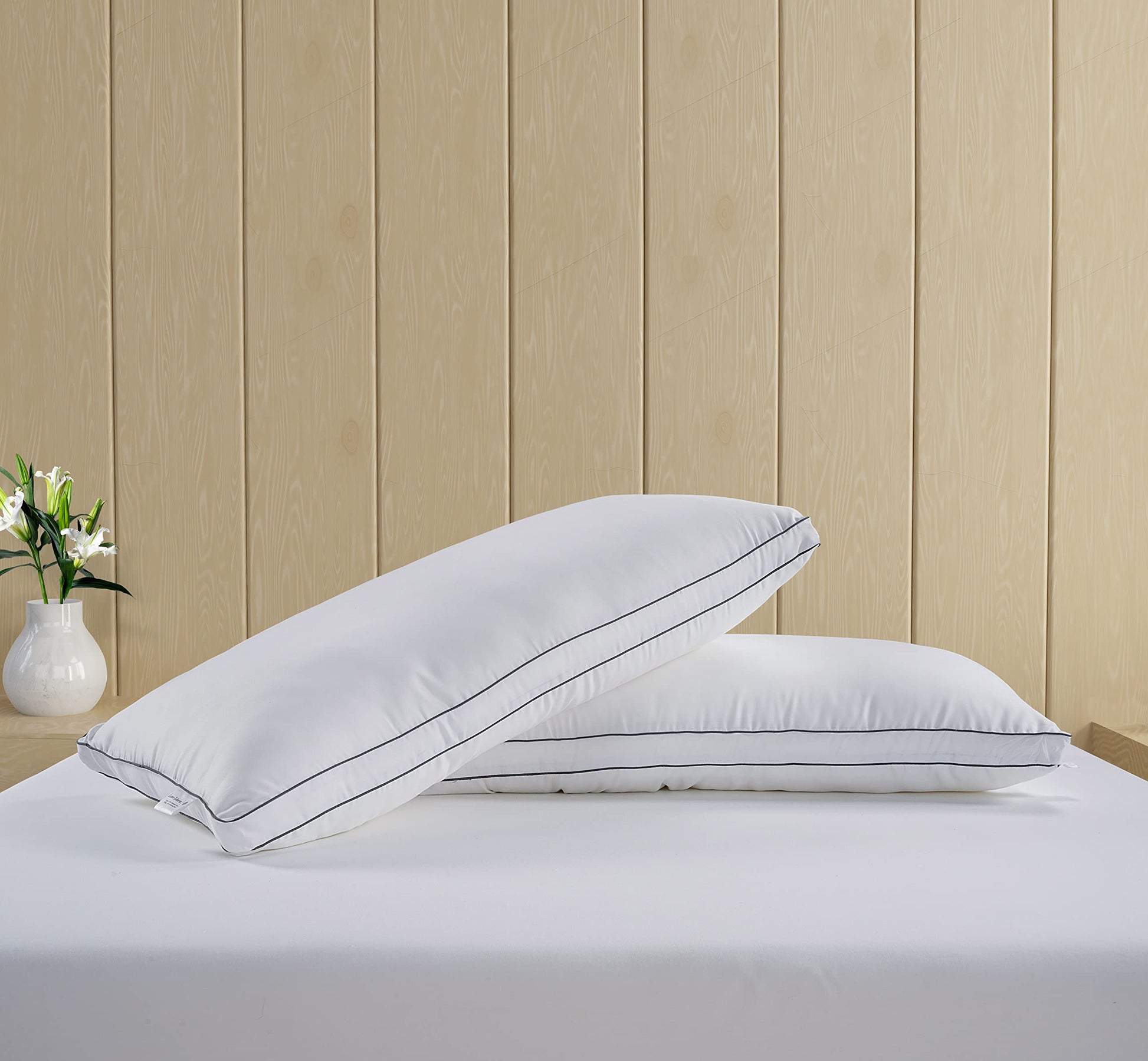 LANE LINEN Pillows Standard Size Set of 4 - Medium Soft Support Gusseted Hotel Quality Pillows for Sleeping, Oeko Tex Certified, Down Alternative Perfect for Back, Stomach or Side Sleepers - White - Medaid International