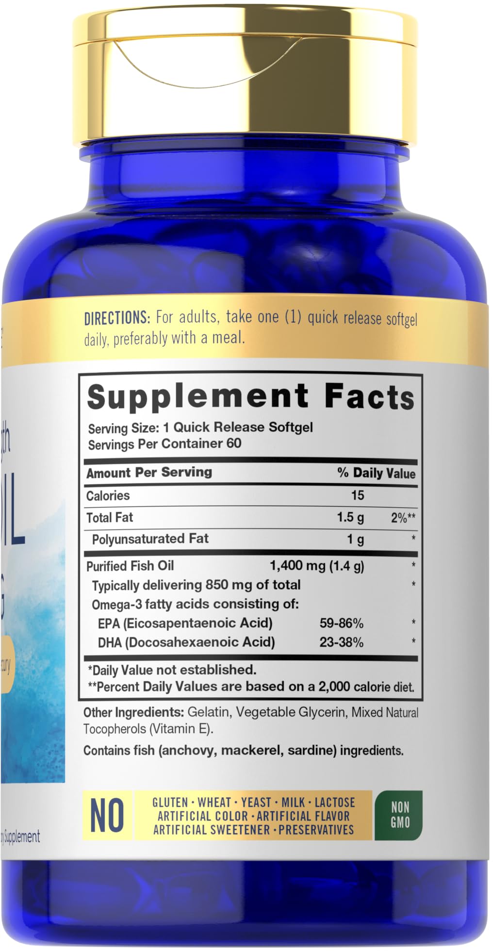 Carlyle Triple Strength Omega 3 Fish Oil | 1400mg | 60 Softgels | Non-GMO, Gluten Free Supplement - Medaid International