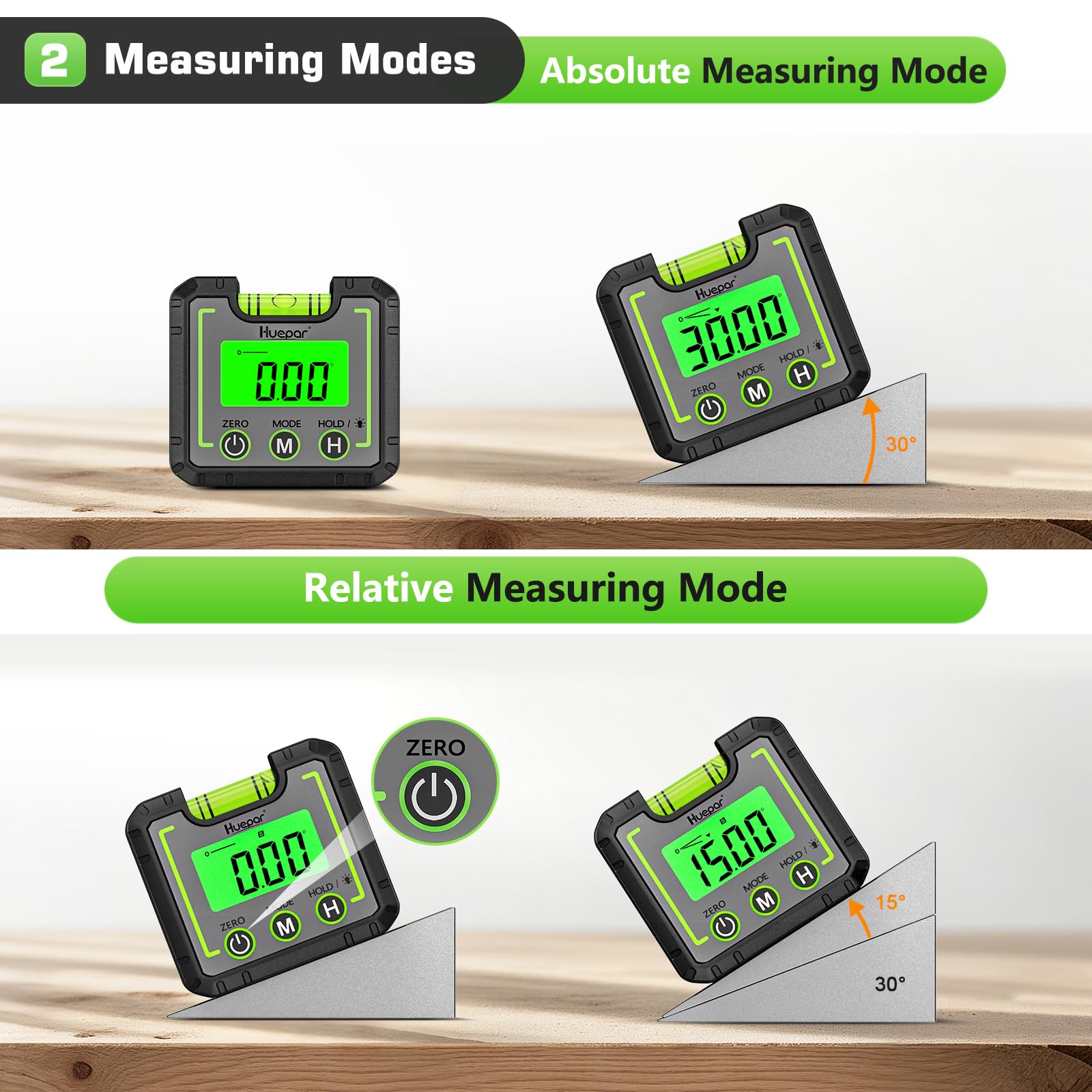 Huepar Digital Level Angle Gauge Mini Angle Finder Level Box with V-Groove Magnetic Base&Backlit LCD Bevel Gauge Inclinometer for Carpentry,Building, Automobile, Masonry - 0~360° Fast Measurement AG01 - Medaid International