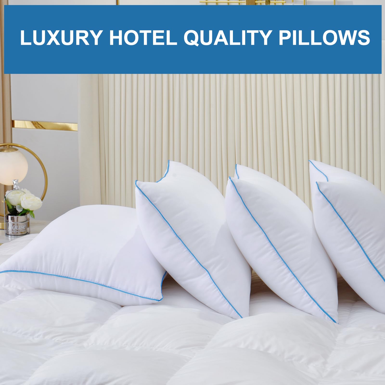 Uniqwamer Bed Pillows for Sleeping 4 Pack - Luxury Hotel Quality Pillows Standard Size Set of 4 - Cooling Pillows with Premium Plush Soft Down Alternative Fill for Back Side Sleepers - Medaid International