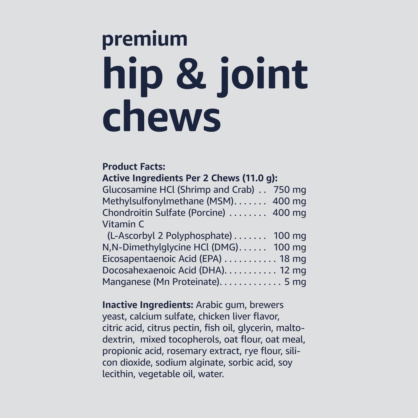 Amazon Basics Premium Dog Hip & Joint Supplement Chews with EPA and DHA, 60 Count (Previously Solimo)