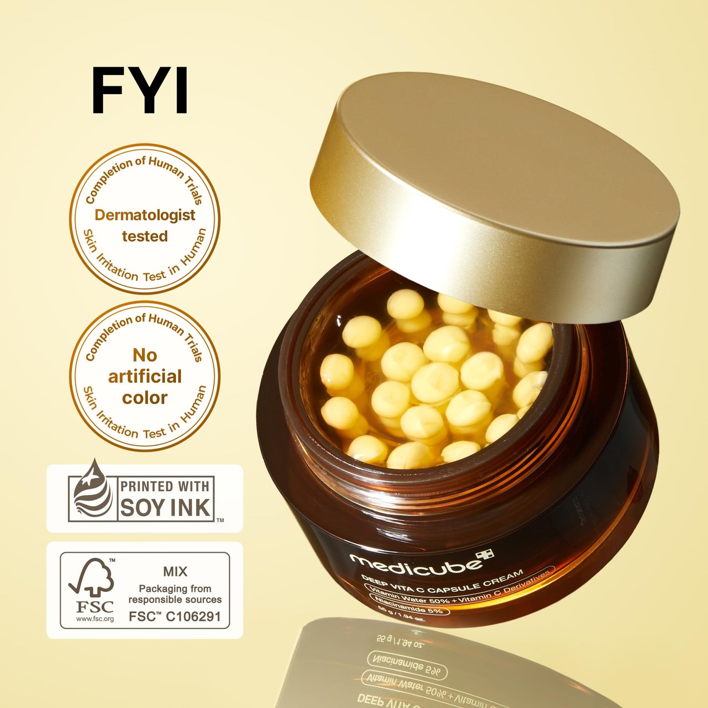 medicube Deep Vitamin C Golden Capsule Face Moisturizer - Liposome Capsules For Wrinkles, Skin Radiance - Transparent Gel for Glow Hydration - Korean Skin Care 1.94 oz - Medaid International
