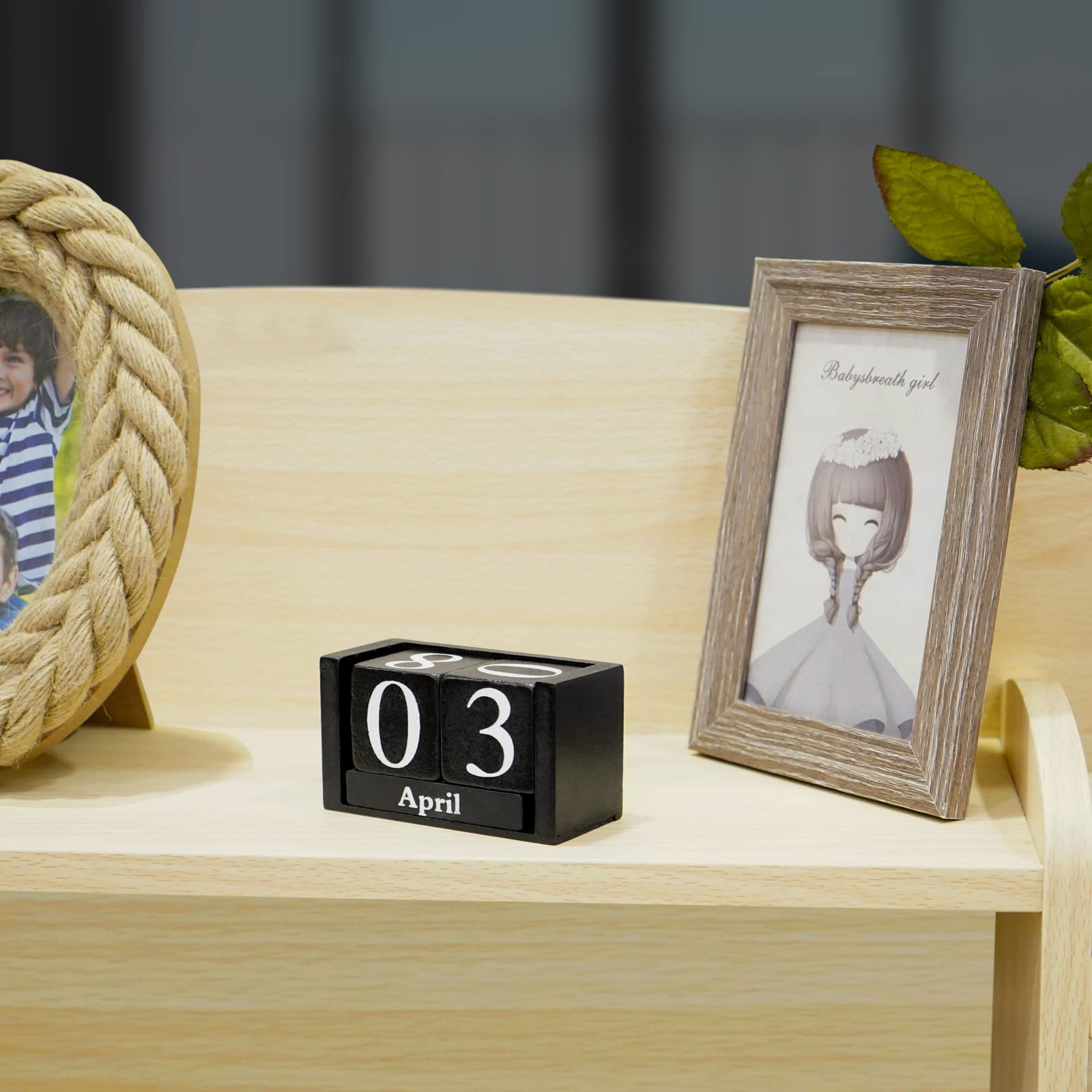 Notakia Wooden Gaobei Desk Blocks Calendar Perpetual Block Month Date Display (Black Small) - Medaid International