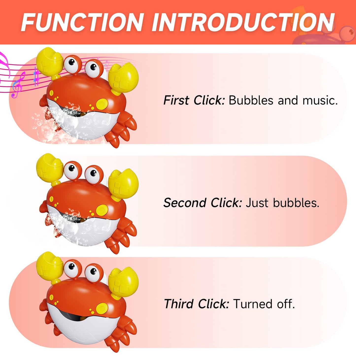 GLZOOO Crab Bath Toys: Bath Toys for Toddlers, Blow Bubbles and Plays 12 Children’s Songs, Sing-Along Bath Bubble Maker for Baby (Red) - Medaid International
