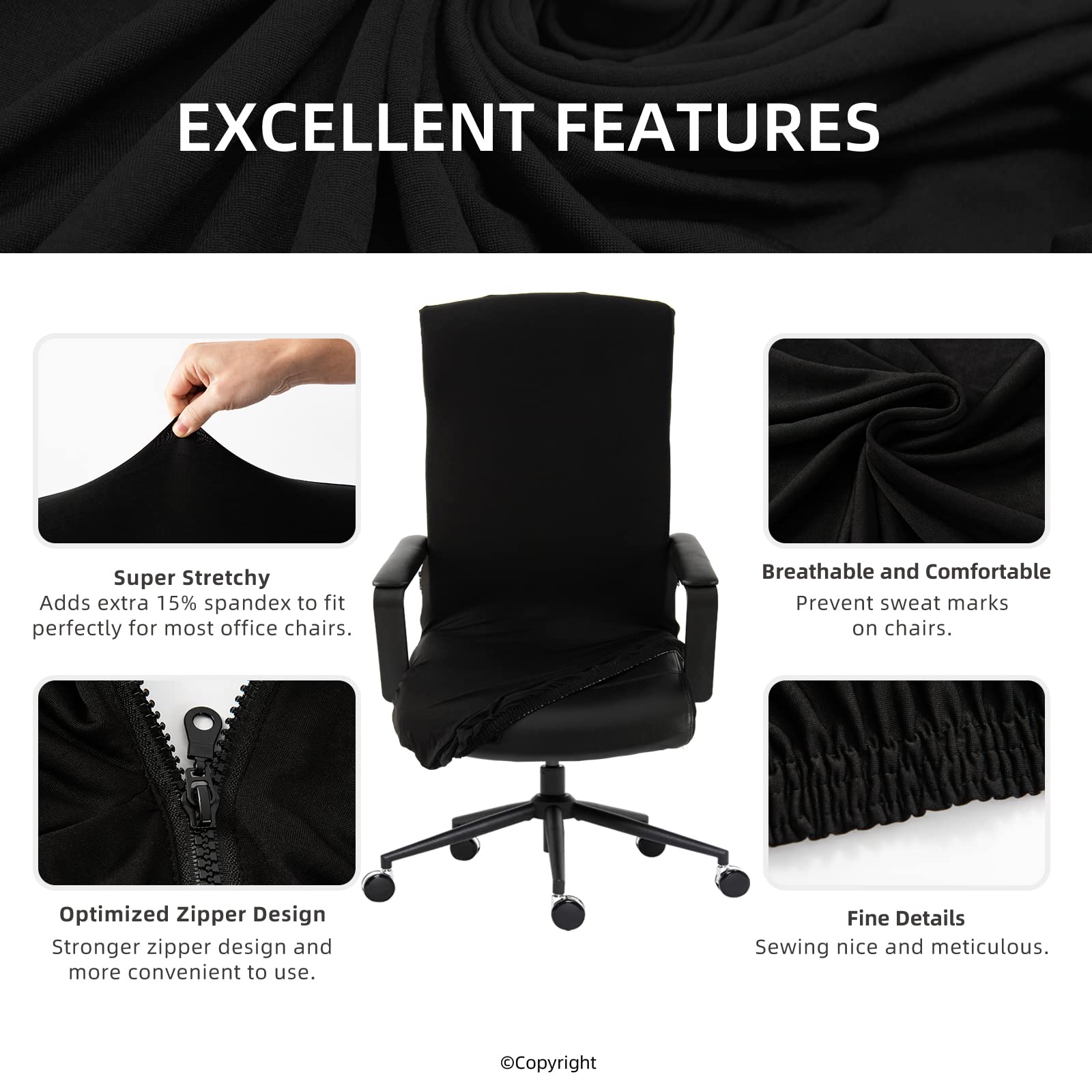 Water Resistant Stretch Computer Office Chair Cover with Durable Zipper Universal Washable Removable Spandex Rotating Boss Chair Slipcovers Anti-dust Soft Desk Chair Seat Protector for Dogs Cats Pets - Medaid International