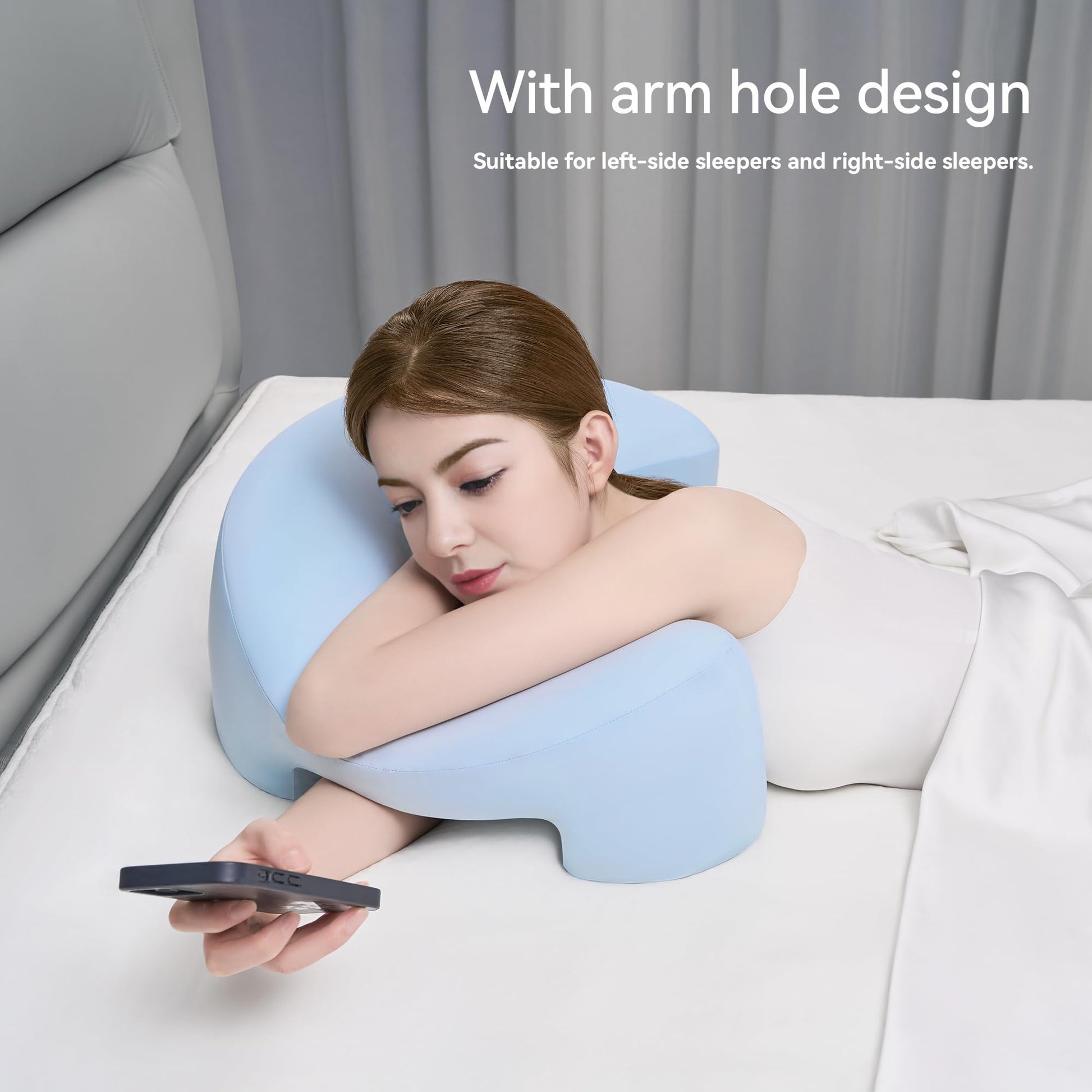 Side Sleeping Pillow with Arm Holes - Ergonomic Memory Foam Pillow for Cervical, Neck, Shoulder & Rotator Cuff Pain Relief - Ideal for Side Sleepers.(Blue) - Medaid International