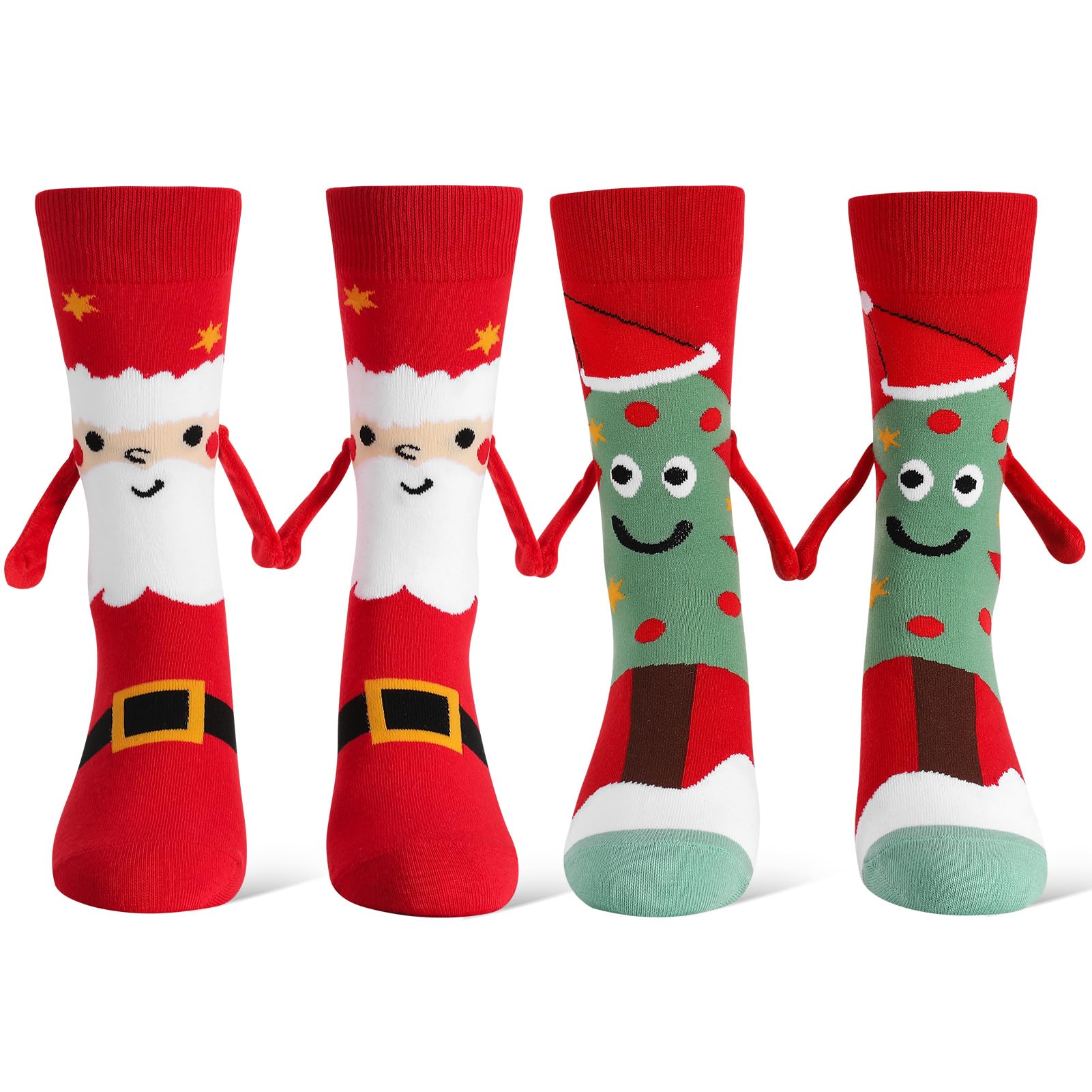 Jspupifip 2 Pairs Funny Holding Hands Christmas Socks Magnetic Holding Hands Socks Xmas Gifts for Women and Men - Medaid International