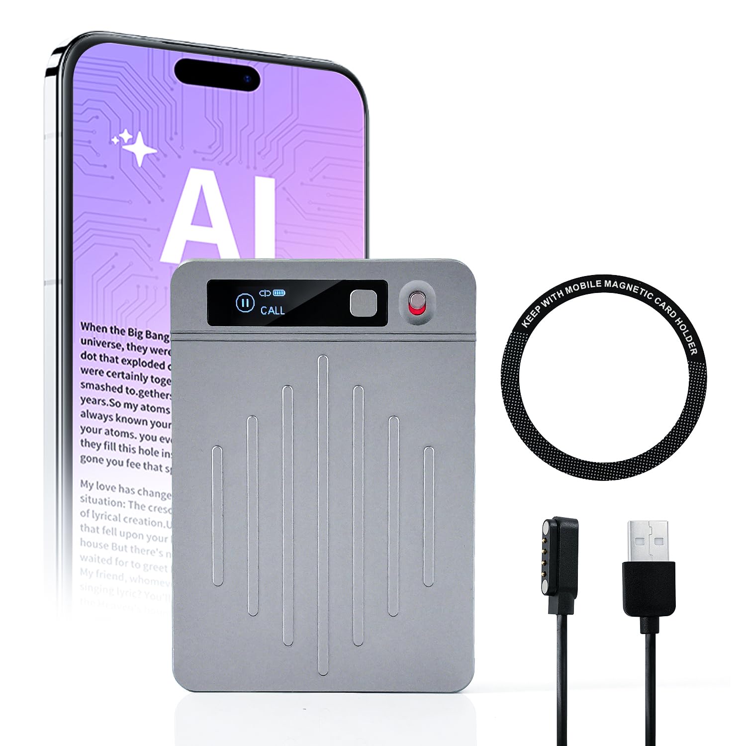 AI Voice Recorder Translator App Control, Transcribe & Summarize with AI Technology, Support Multiple Languages, 64GB, 40H Battery, 10m Pickup, for Lectures, Meetings, Calls, Silver - Medaid International