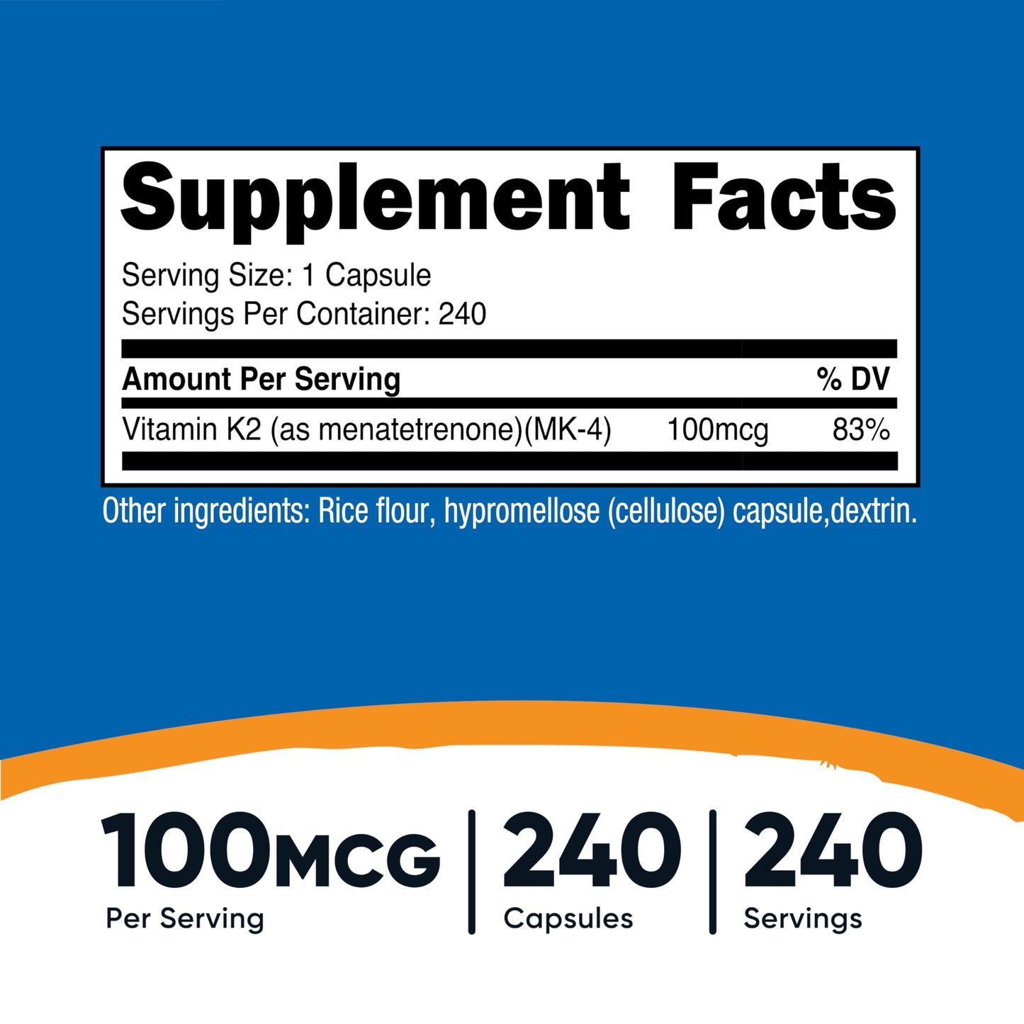 Nutricost Vitamin K2 (MK4) 240 Capsules (100mcg) - Gluten Free and Non-GMO - Medaid International