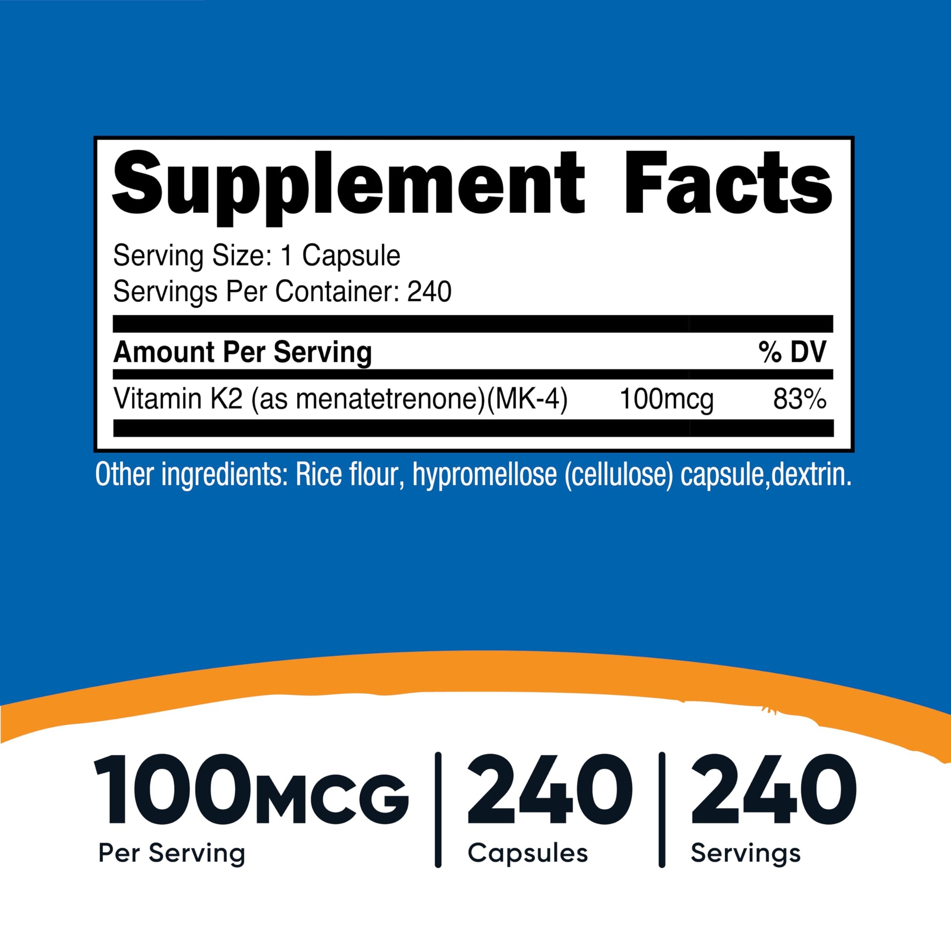 Nutricost Vitamin K2 (MK4) 240 Capsules (100mcg) - Gluten Free and Non-GMO - Medaid International