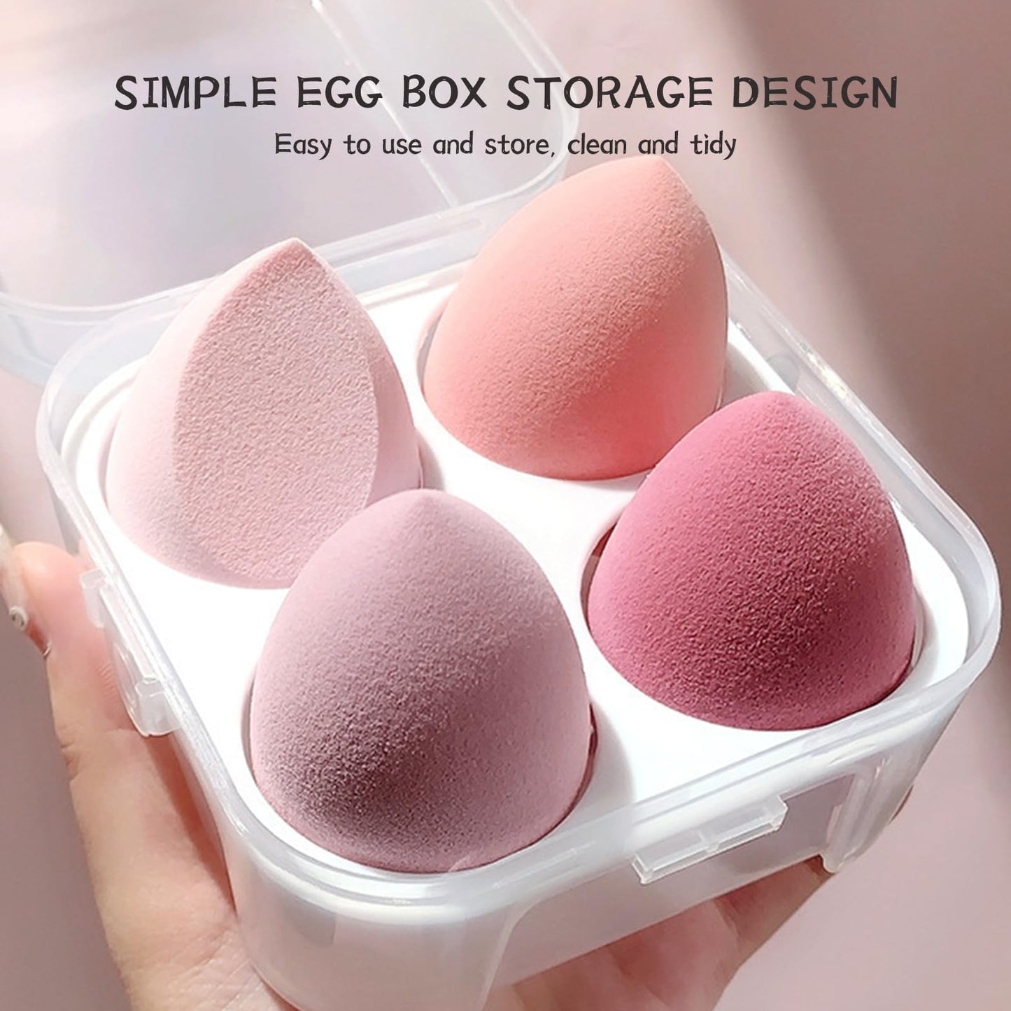 Makeup Sponges Set 4Pcs of Beauty Eggs Makeup Sponges for Foundation and Durable Suitable for Girls and Women(Pink) - Medaid International