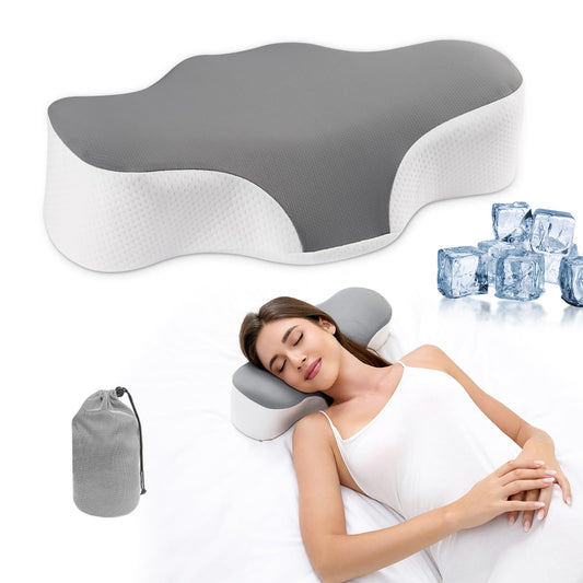 Bespilow Travel Pillow for Sleeping,Cervical Neck Support Pillow for Neck Pain Relief,Lightweight Ergonomic Memory Foam Camping Pillow,Portable Contour Pillows w/Travel Storage Bag,Cooling Cover - Medaid International