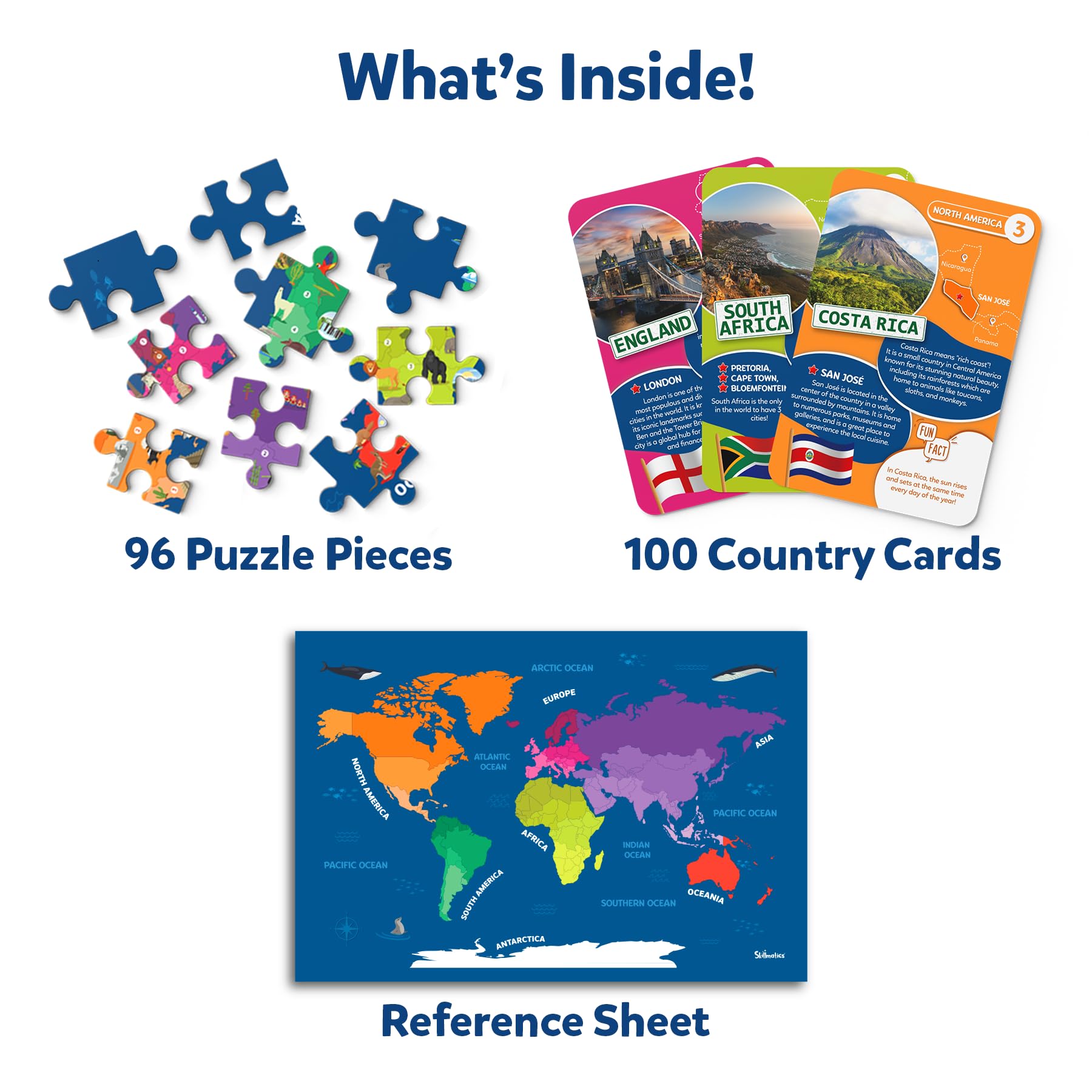 Skillmatics World Map Puzzle - 96 Piece Jigsaw Puzzle, Educational Toy, Geography for Kids, 400+ Facts, Gifts for Boys & Girls Ages 6 to 12 - Medaid International