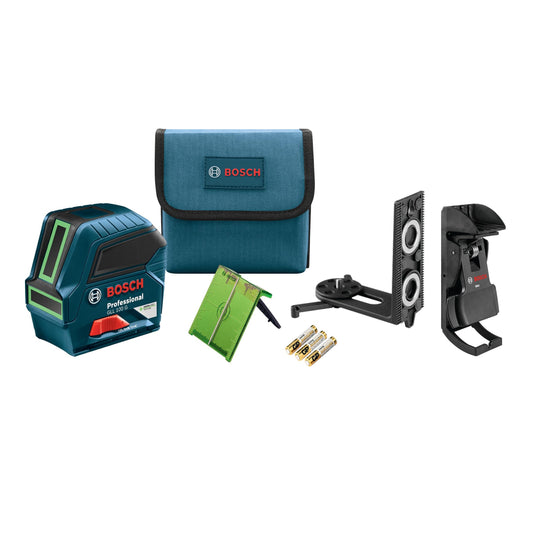 BOSCH GLL 100 GX 100 Ft Green-Beam Self-Leveling Cross-Line Laser, Includes 3 AA Batteries, Positioning Device, Green Laser Target Plate, & Heavy-Duty Pouch - Medaid International