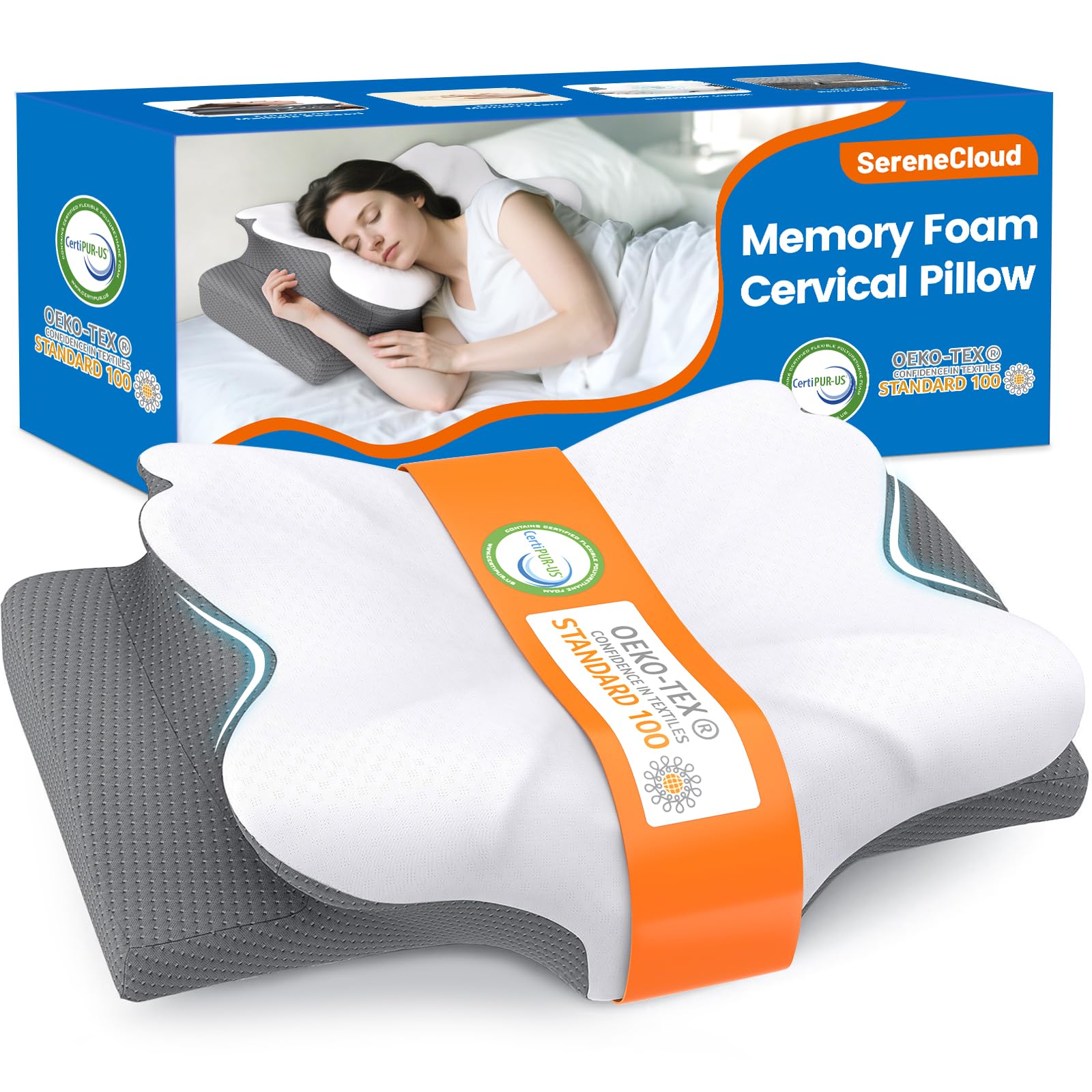 SereneCloud Cervical Pillow for Neck and Shoulder Support, Contour Memory Foam Pillow for Sleeping, Ergonomic Bed Pillow for Side, Back, Stomach Sleepers with Breathable Pillowcase (Queen, Medium) - Medaid International