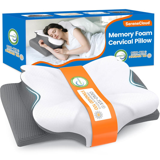 SereneCloud Cervical Pillow for Neck and Shoulder Support, Contour Memory Foam Pillow for Sleeping, Ergonomic Bed Pillow for Side, Back, Stomach Sleepers with Breathable Pillowcase (Queen, Medium) - Medaid International