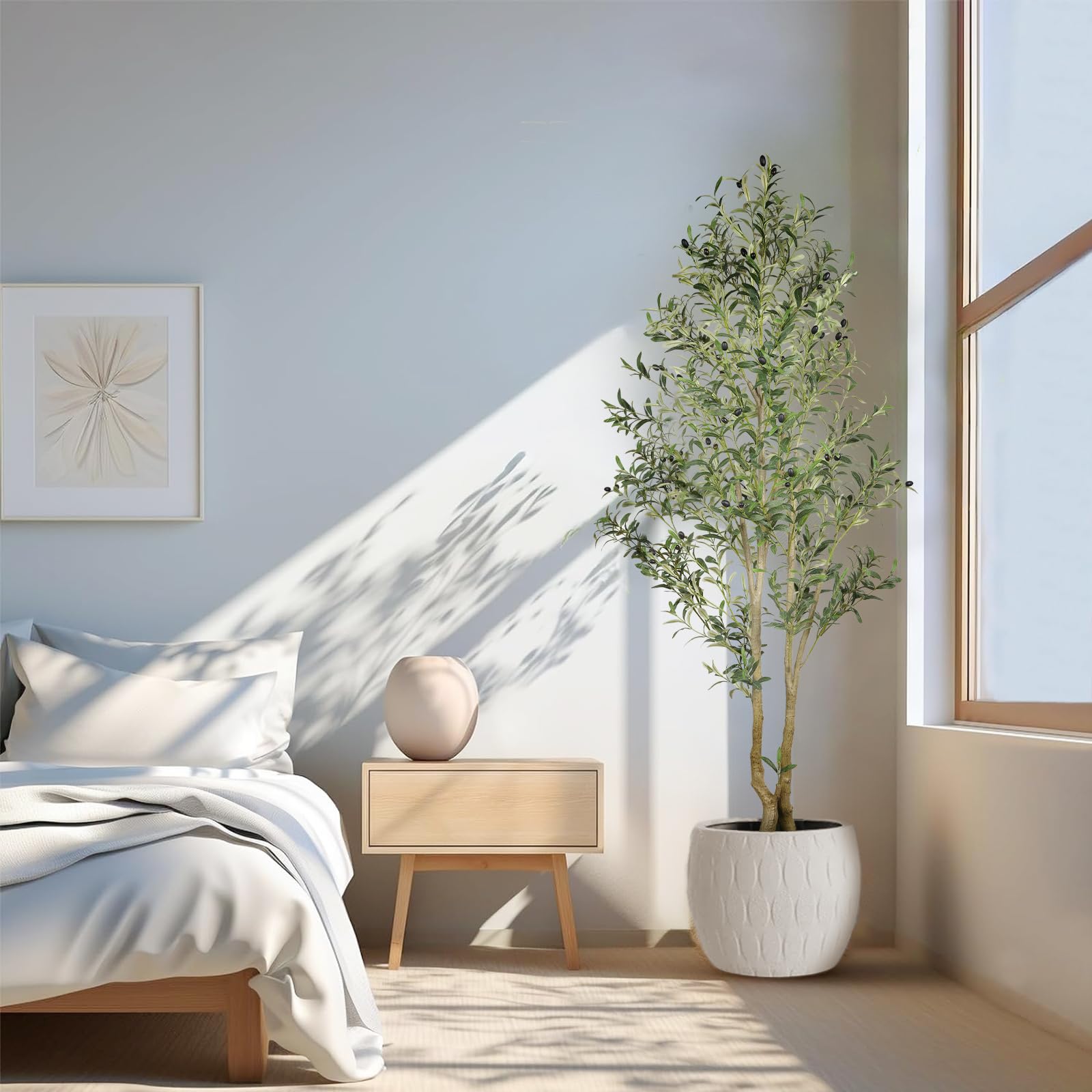 Alupssuc 6FT Artificial Olive Tree Big tall Fake Plants, 6 Feet Artificial Olive Silk Plants Indoors with Curved Trunk in Pots, Fake Tree for Home Office Living Room Indoor Outdoor Decor, 180cm - Medaid International