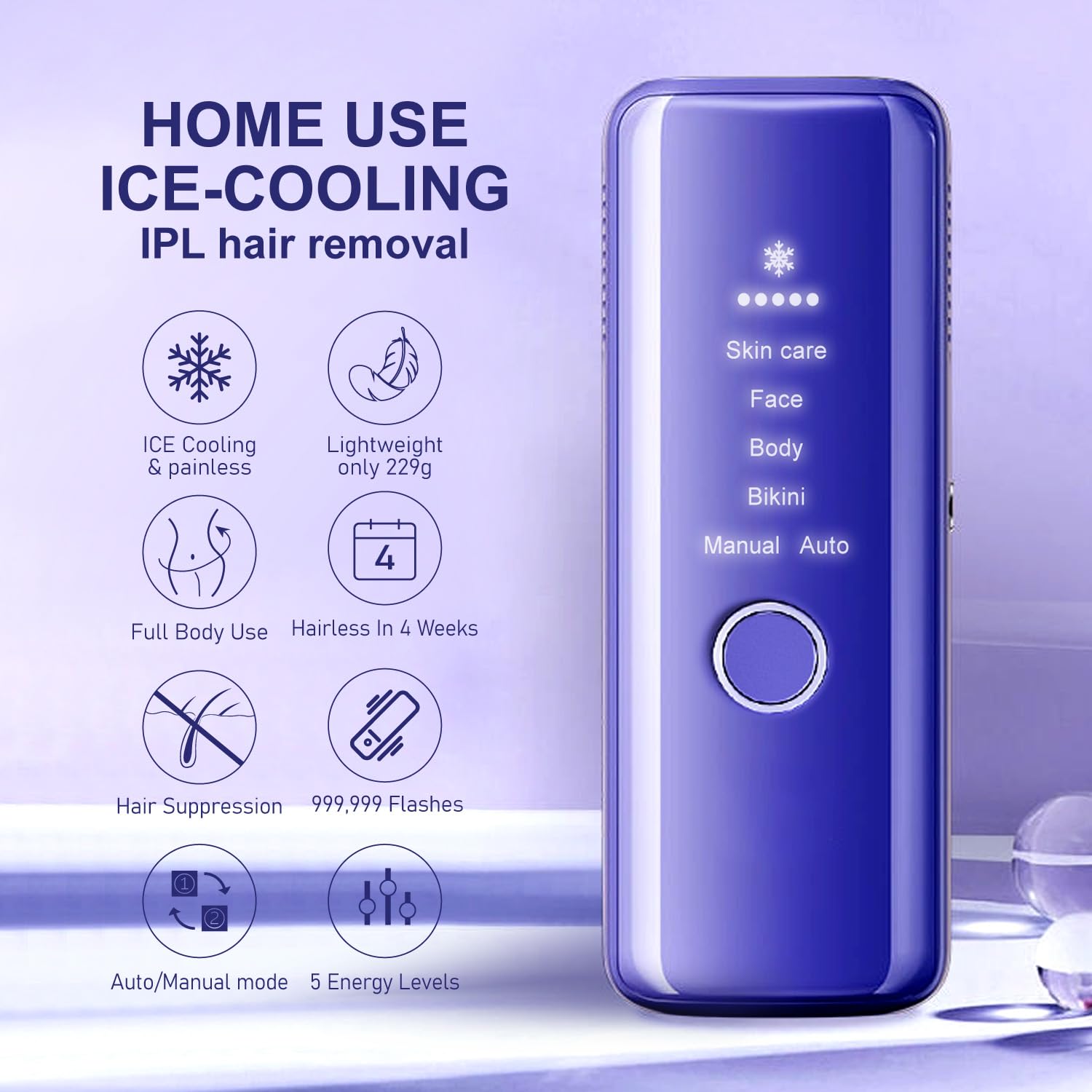 IPL Hair Removal,Laser Hair Removal device with Ice Cooling, Painless & Long-Lasting Results, At-Home Hair Remover, 5 Levels, 2 Modes, 3 in 1 Set, Permanent hair removal for women and man. - Medaid International