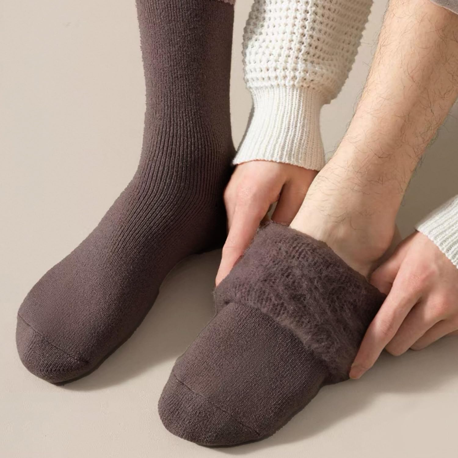 1Pair Thickened Warm Cashmere Socks Autumn Winter Men Women Solid Color Soft Mid-tube Socks Christmas New Year Gift (Coffee) - Medaid International