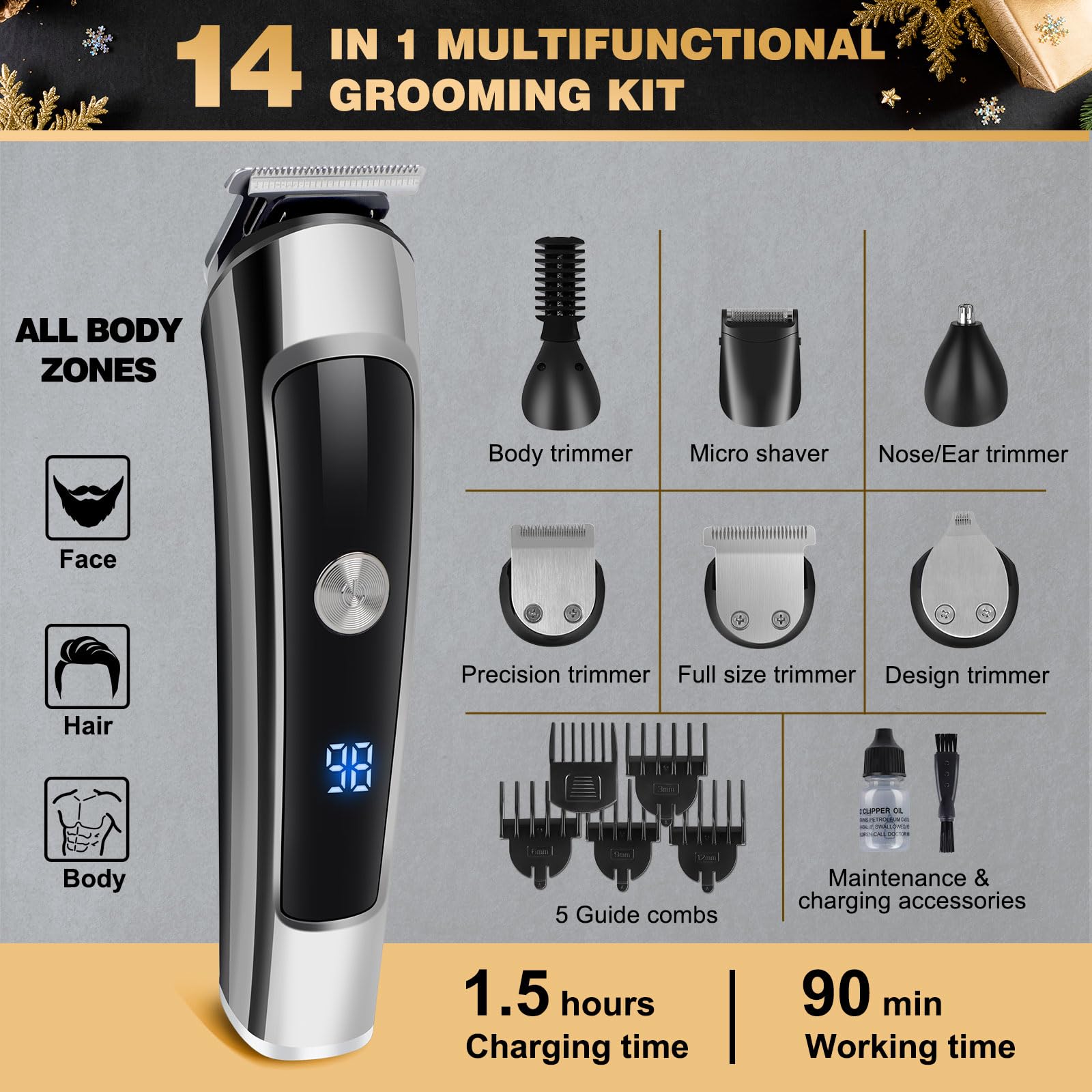 Hair & Beard Advent Beauty Calendar 2025 for Men Grooming Kit, 24 Days Christmas Countdown Calendar with Electric Trimmer Kit & Beard Care Kit for Men, Creative Gifts for Father Dad Husband Boyfriend - Medaid International